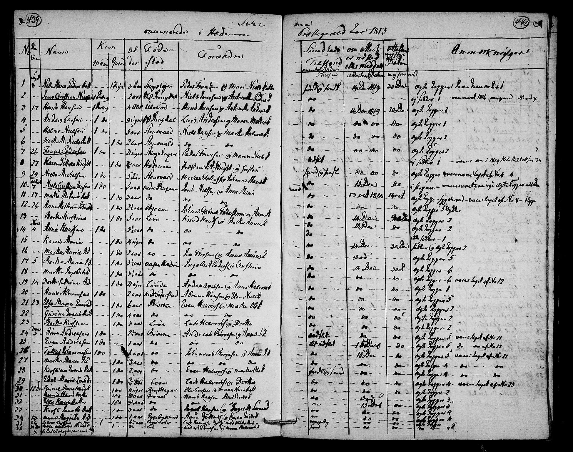 Hedrum kirkebøker, AV/SAKO-A-344/F/Fa/L0003: Parish register (official) no. I 3, 1807-1816, p. 439-440