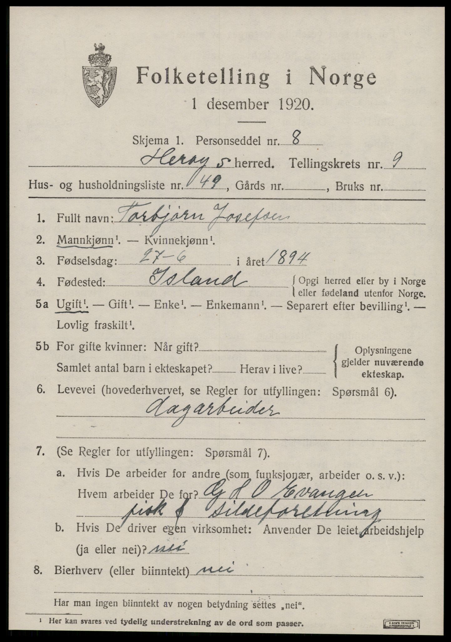 SAT, 1920 census for Herøy (MR), 1920, p. 6151