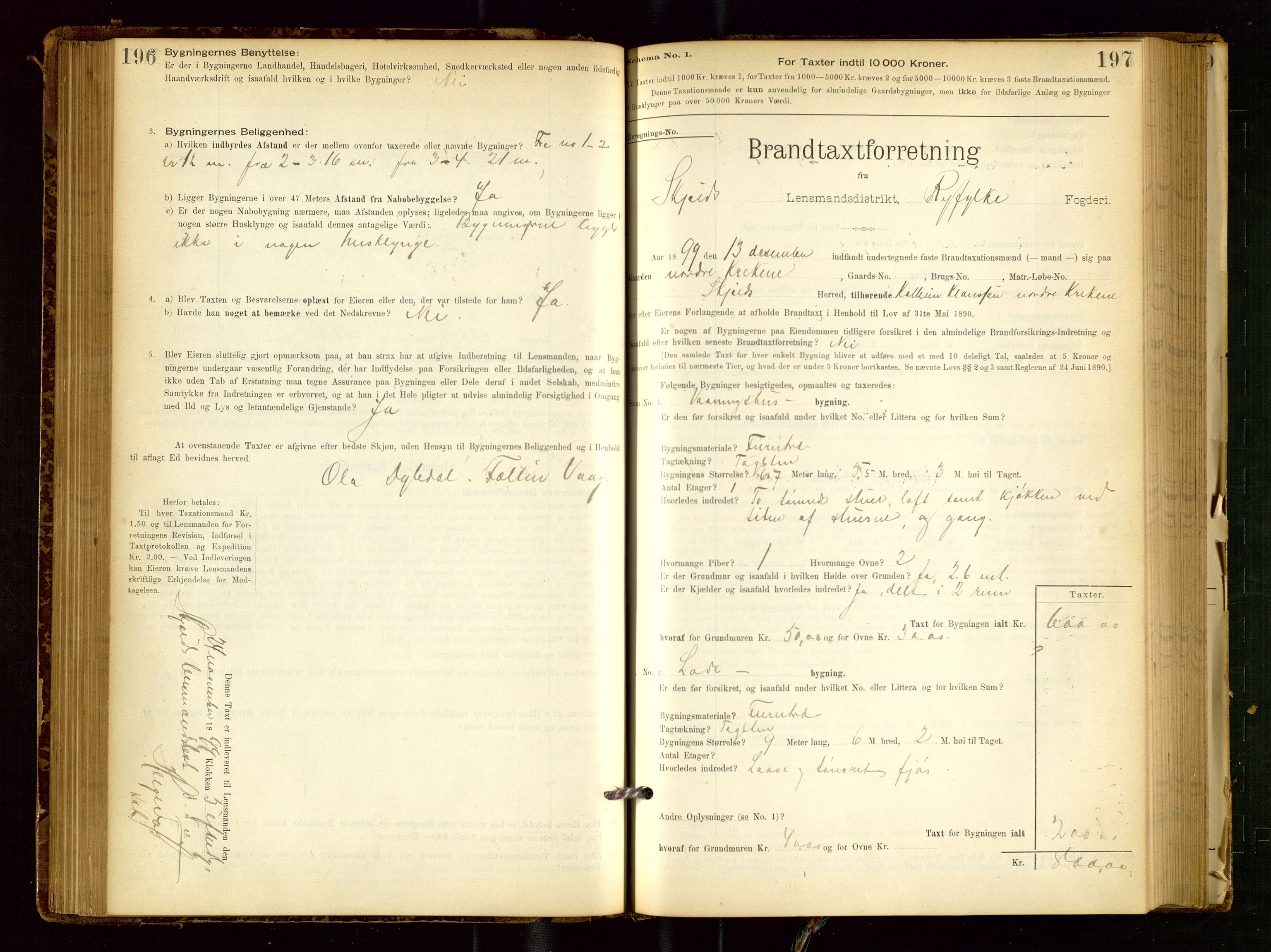 Skjold lensmannskontor, AV/SAST-A-100182/Gob/L0001: "Brandtaxationsprotokol for Skjold Lensmandsdistrikt Ryfylke Fogderi", 1894-1939, p. 196-197