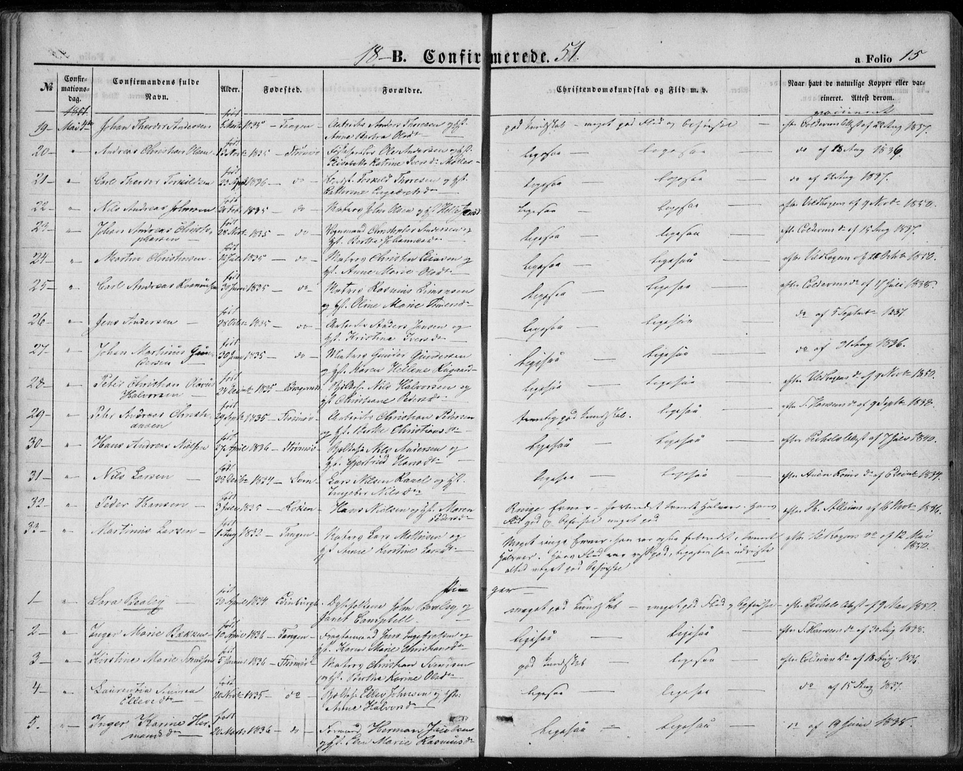 Strømsø kirkebøker, AV/SAKO-A-246/F/Fa/L0017: Parish register (official) no. I 17, 1848-1865, p. 15