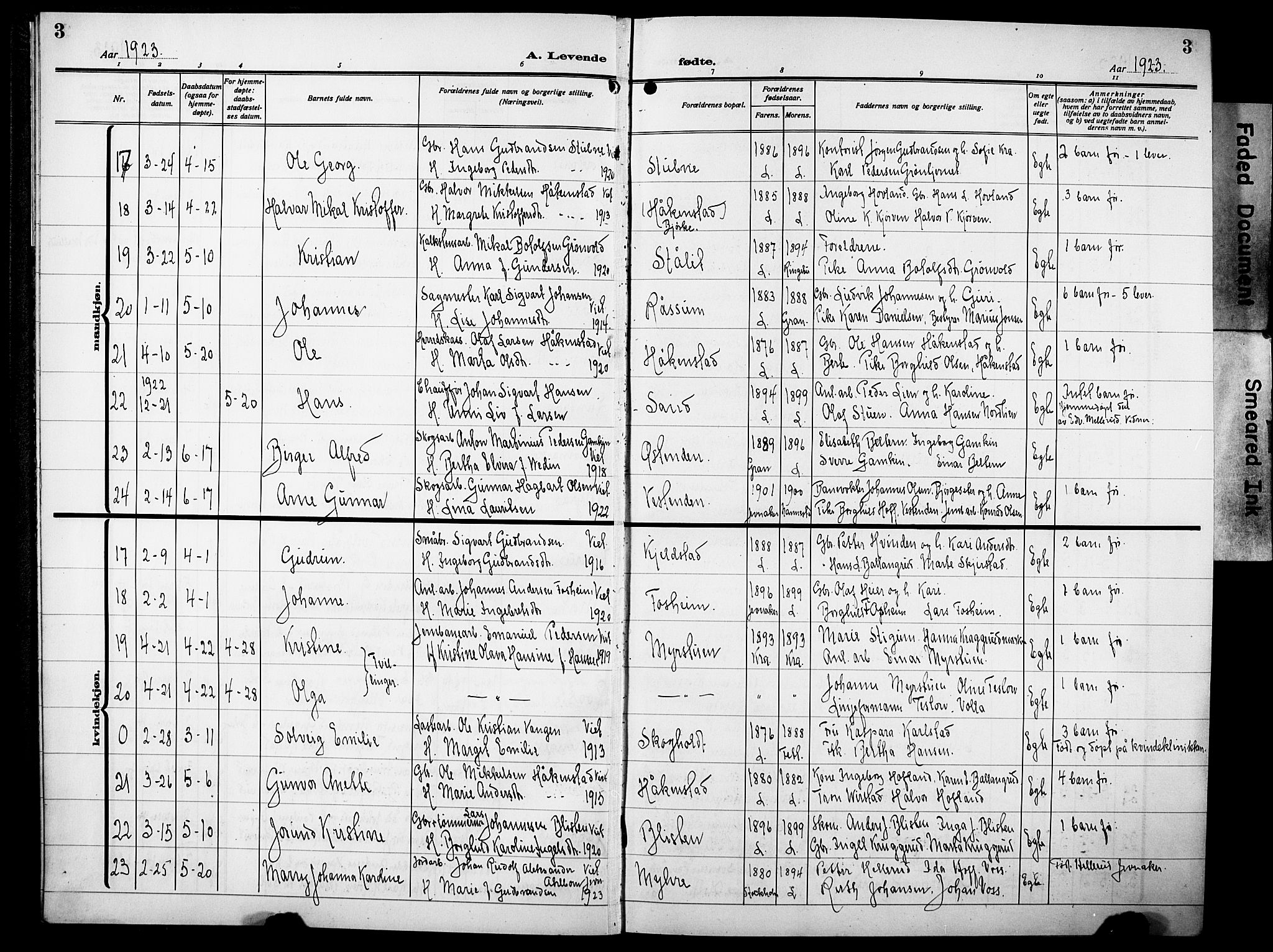 Lunner prestekontor, AV/SAH-PREST-118/H/Ha/Hab/L0002: Parish register (copy) no. 2, 1923-1933, p. 3