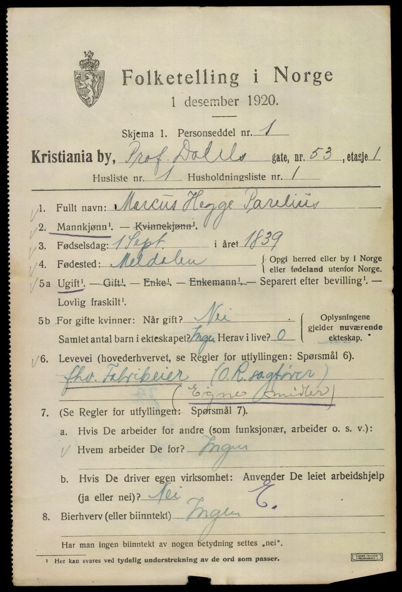 SAO, 1920 census for Kristiania, 1920, p. 460271