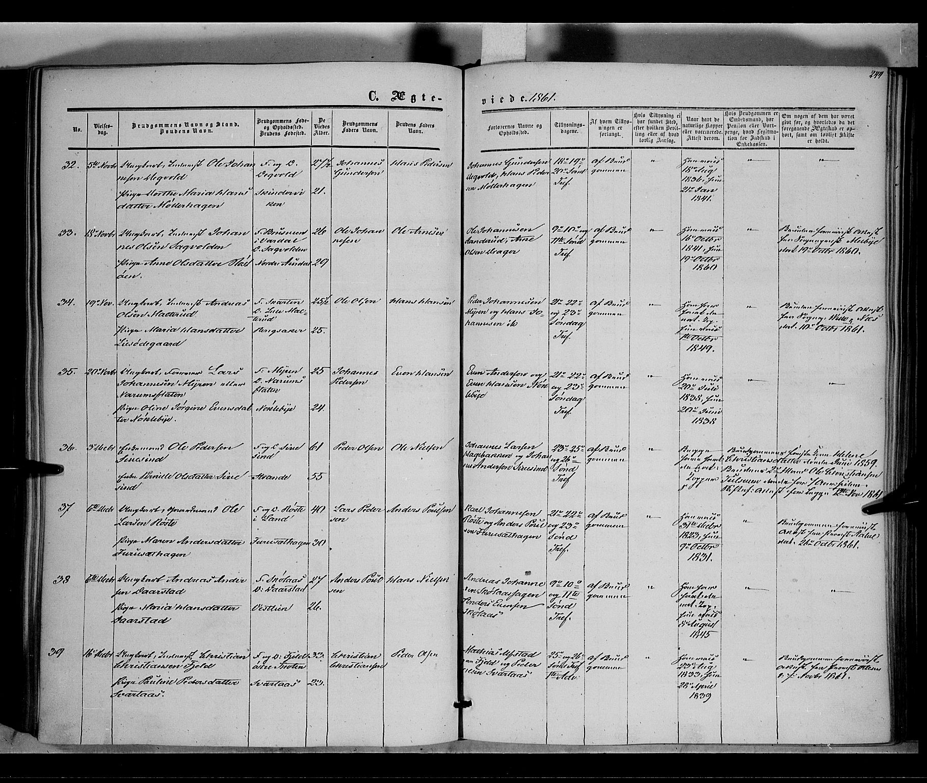 Vestre Toten prestekontor, AV/SAH-PREST-108/H/Ha/Haa/L0006: Parish register (official) no. 6, 1856-1861, p. 244