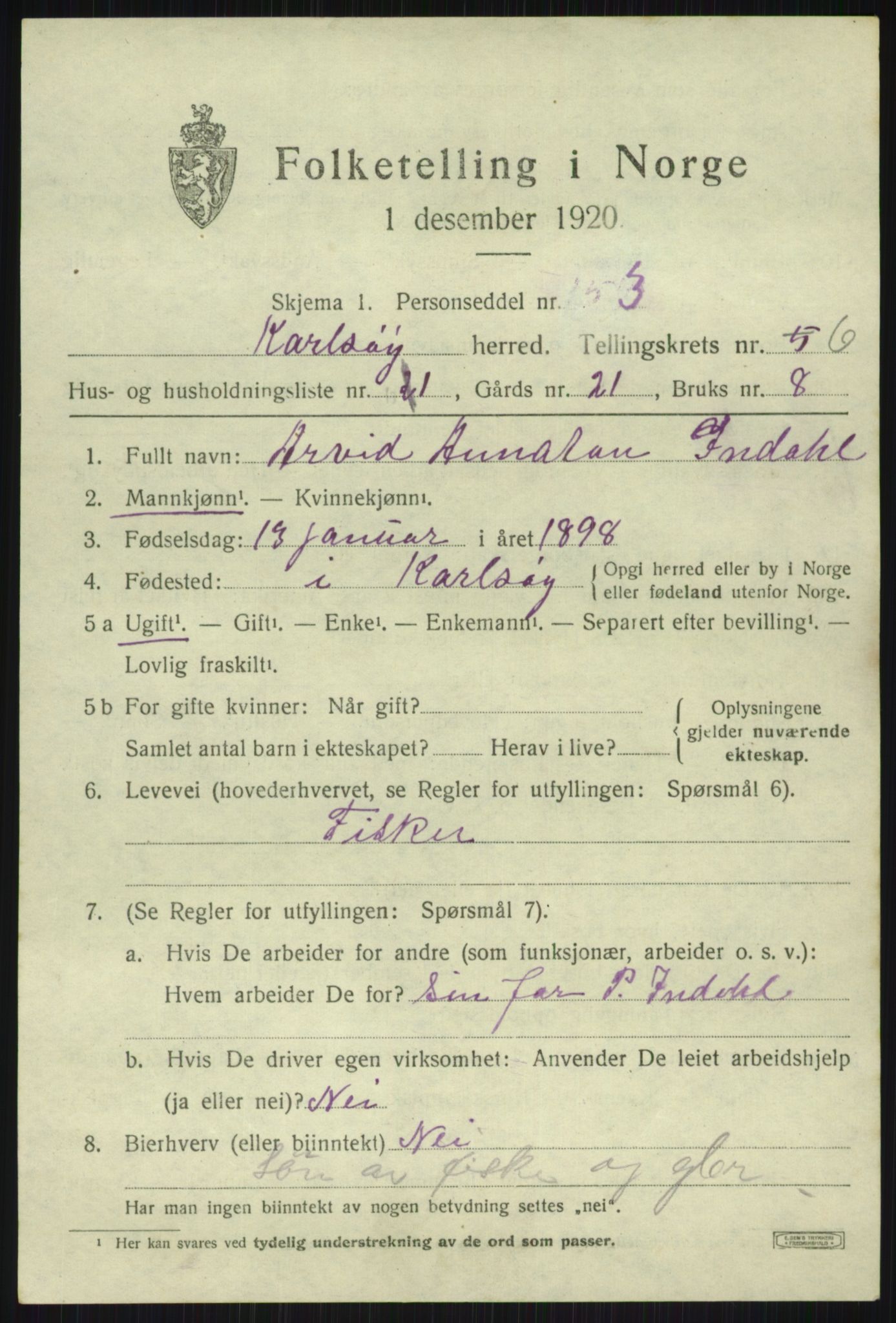 SATØ, 1920 census for Karlsøy, 1920, p. 2457