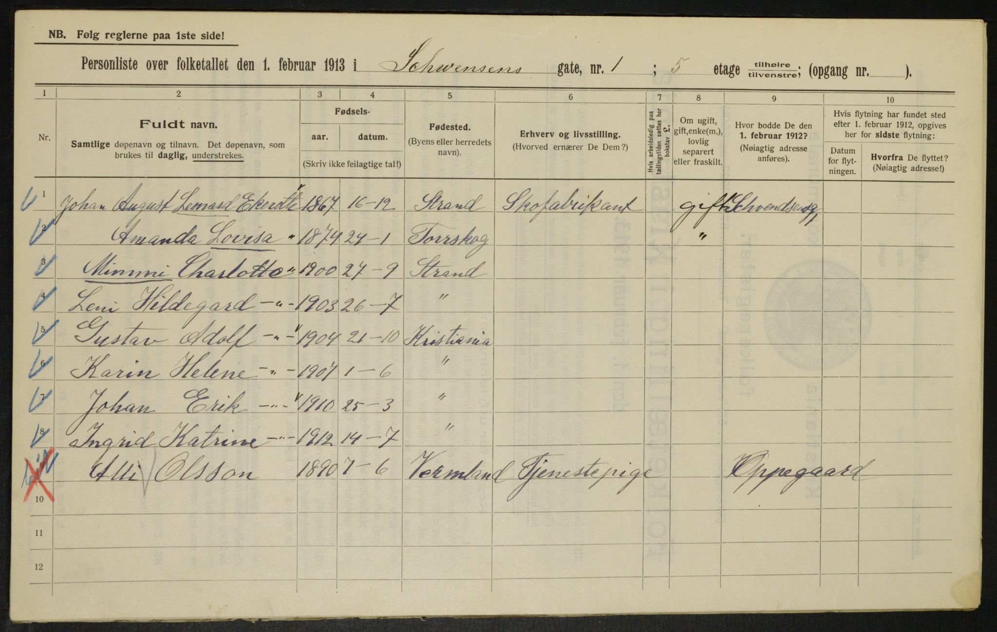 OBA, Municipal Census 1913 for Kristiania, 1913, p. 92664