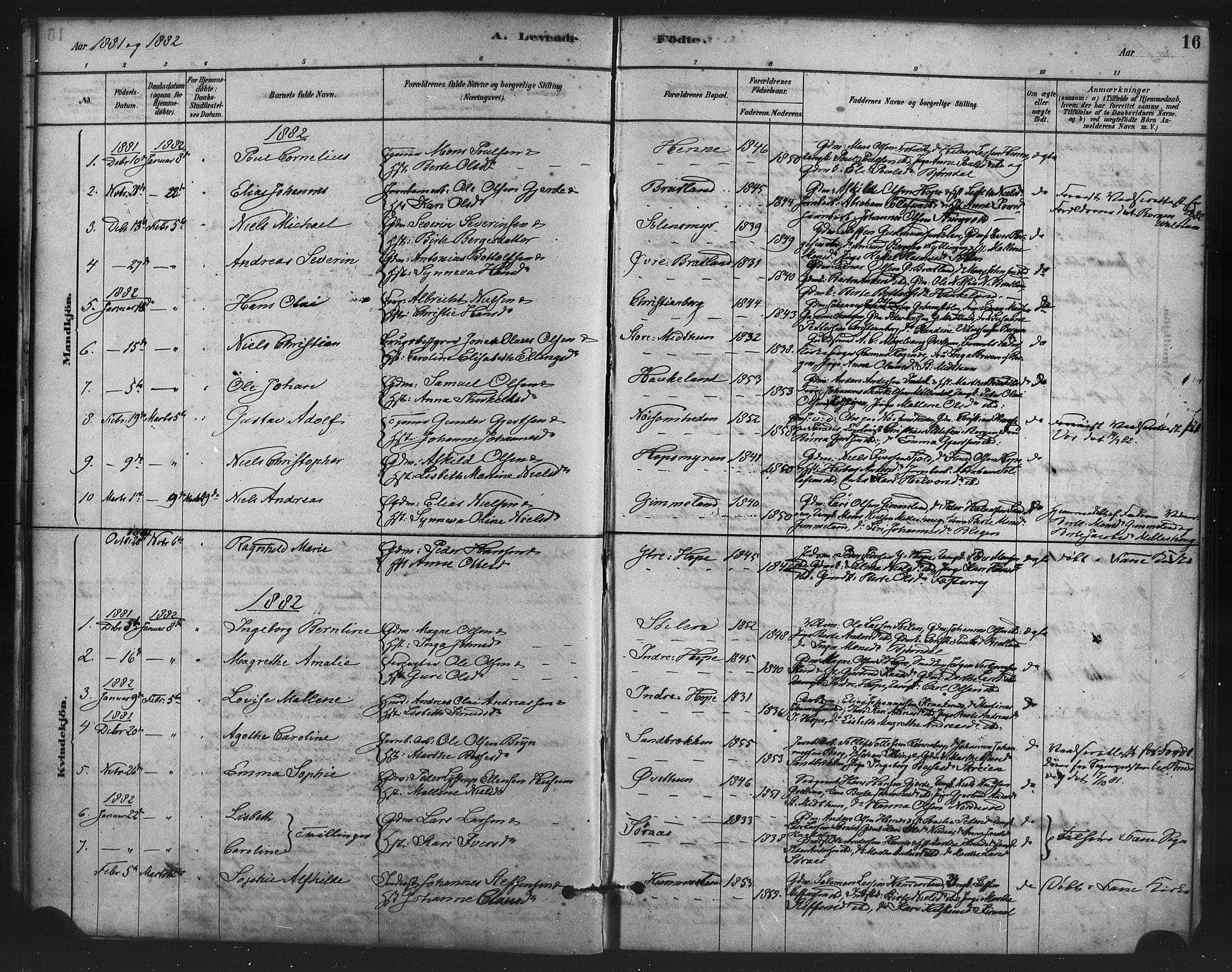 Fana Sokneprestembete, SAB/A-75101/H/Haa/Haai/L0001: Parish register (official) no. I 1, 1878-1888, p. 16