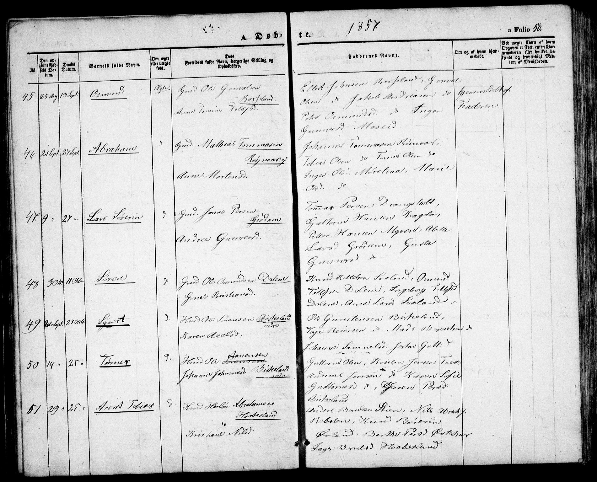 Birkenes sokneprestkontor, AV/SAK-1111-0004/F/Fb/L0002: Parish register (copy) no. B 2, 1849-1876, p. 50