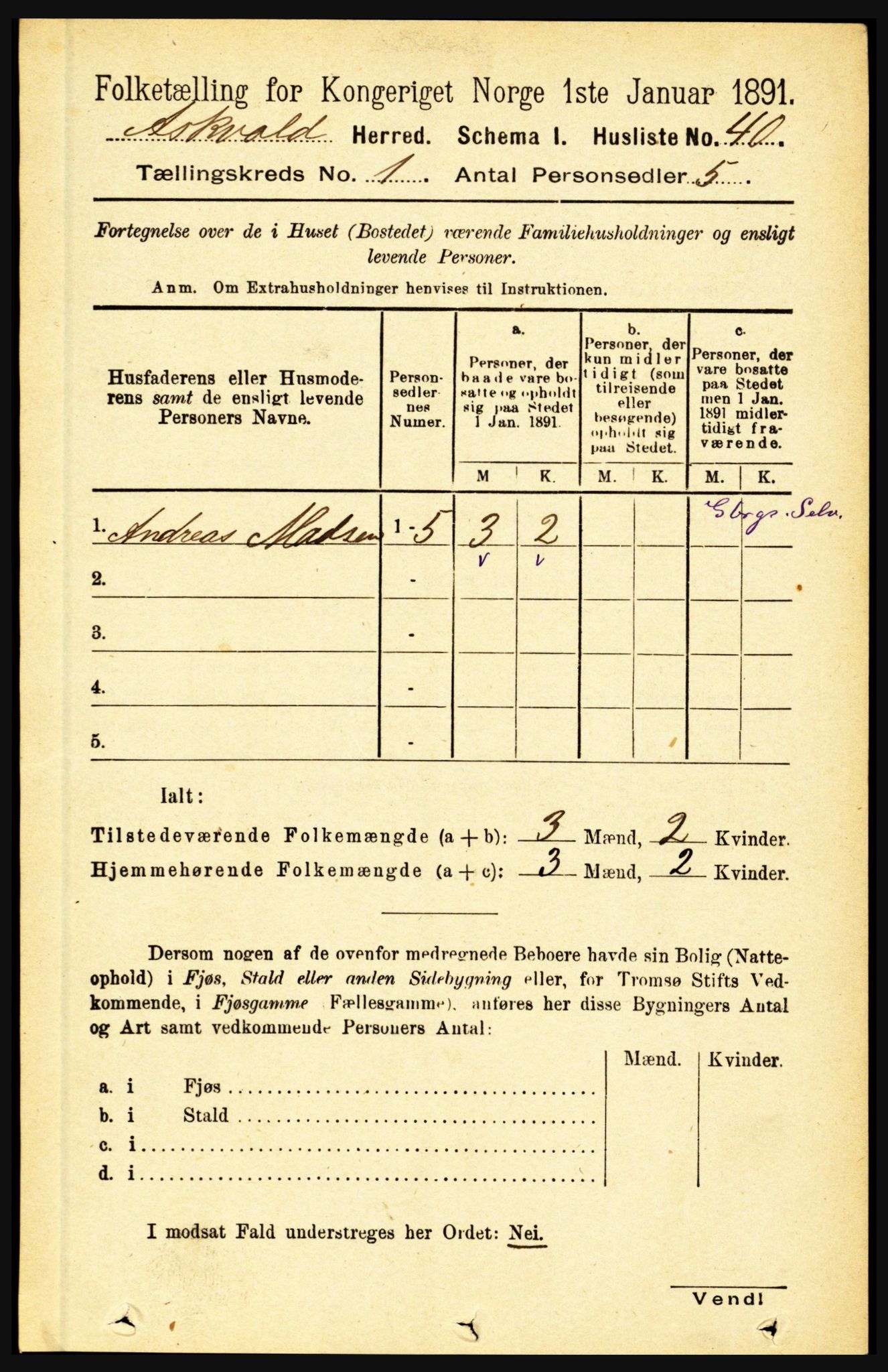 RA, 1891 census for 1428 Askvoll, 1891, p. 66