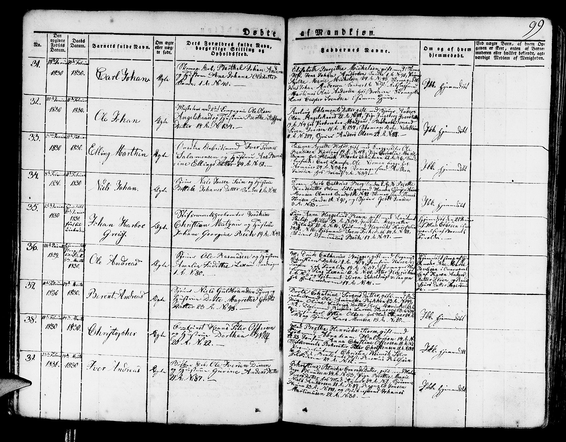 Korskirken sokneprestembete, AV/SAB-A-76101/H/Haa/L0014: Parish register (official) no. A 14, 1823-1835, p. 99