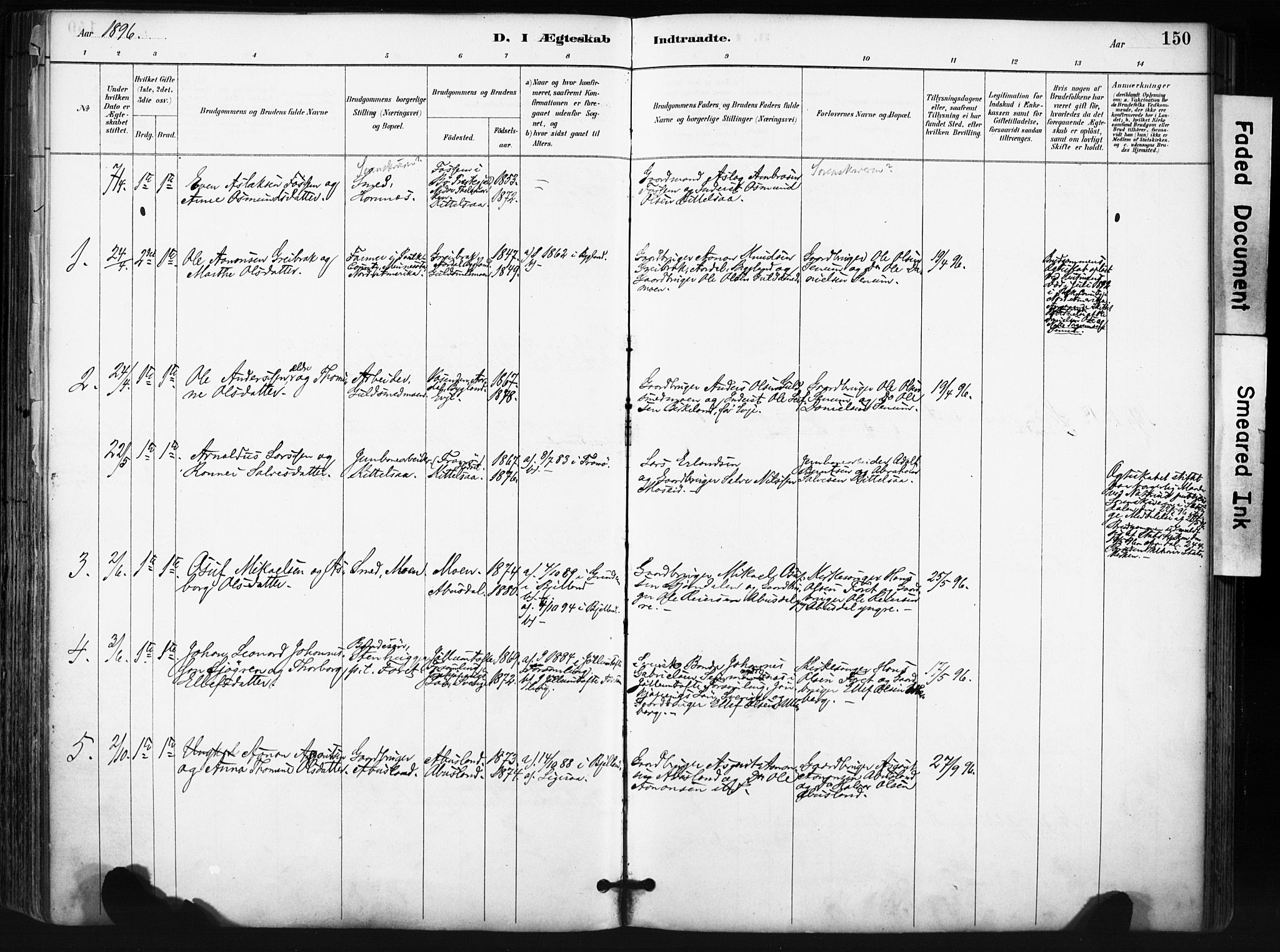 Evje sokneprestkontor, SAK/1111-0008/F/Fa/Fab/L0003: Parish register (official) no. A 3, 1884-1909, p. 150