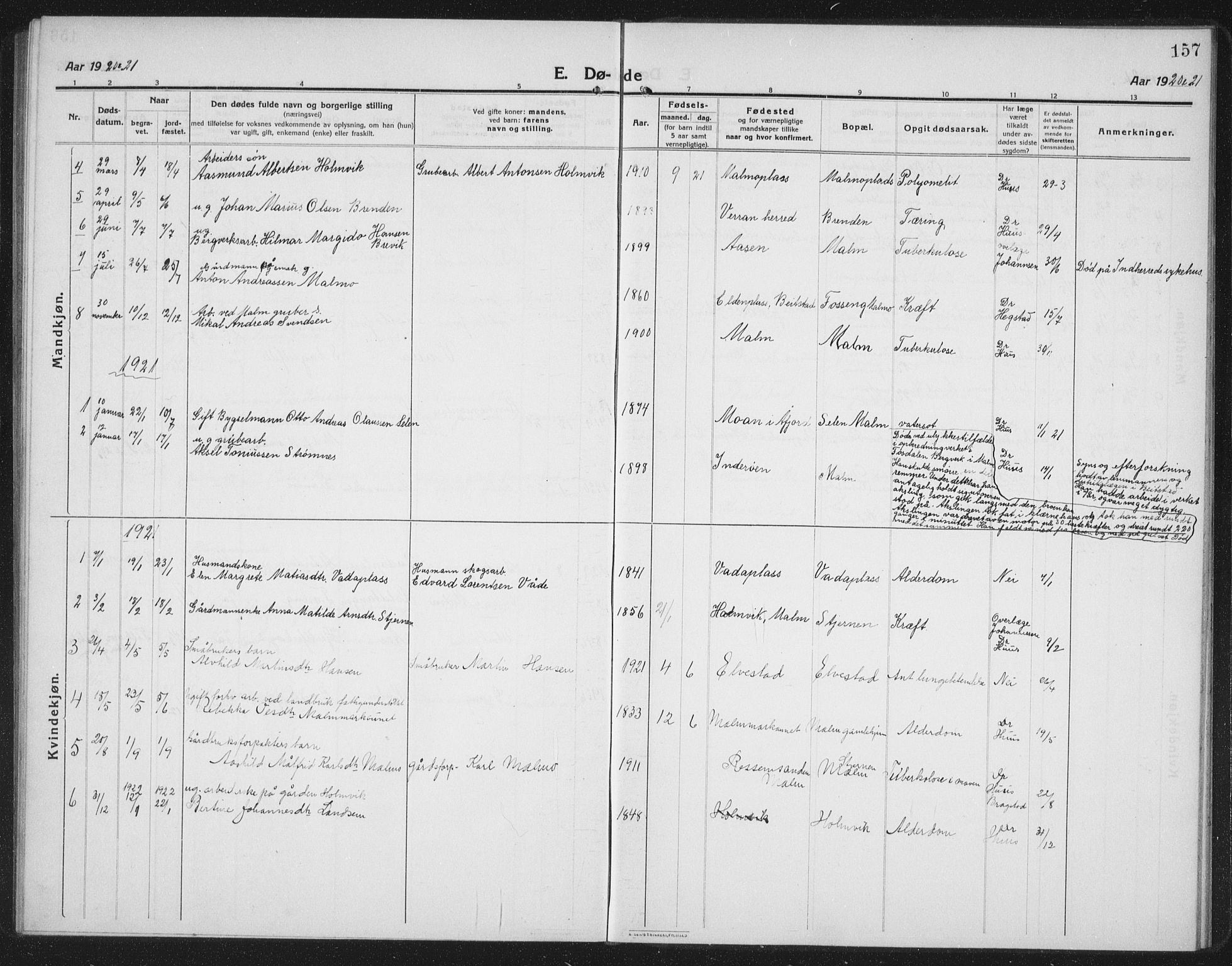 Ministerialprotokoller, klokkerbøker og fødselsregistre - Nord-Trøndelag, SAT/A-1458/745/L0434: Parish register (copy) no. 745C03, 1914-1937, p. 157