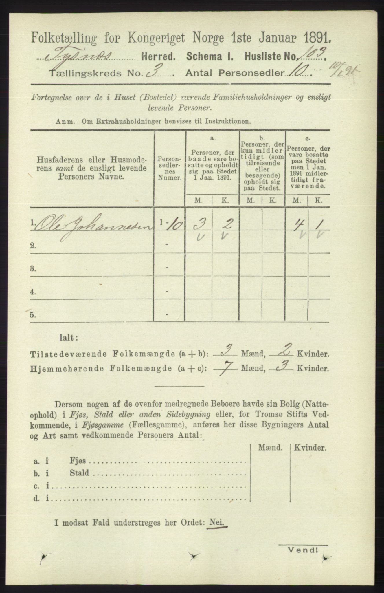 RA, 1891 census for 1223 Tysnes, 1891, p. 829