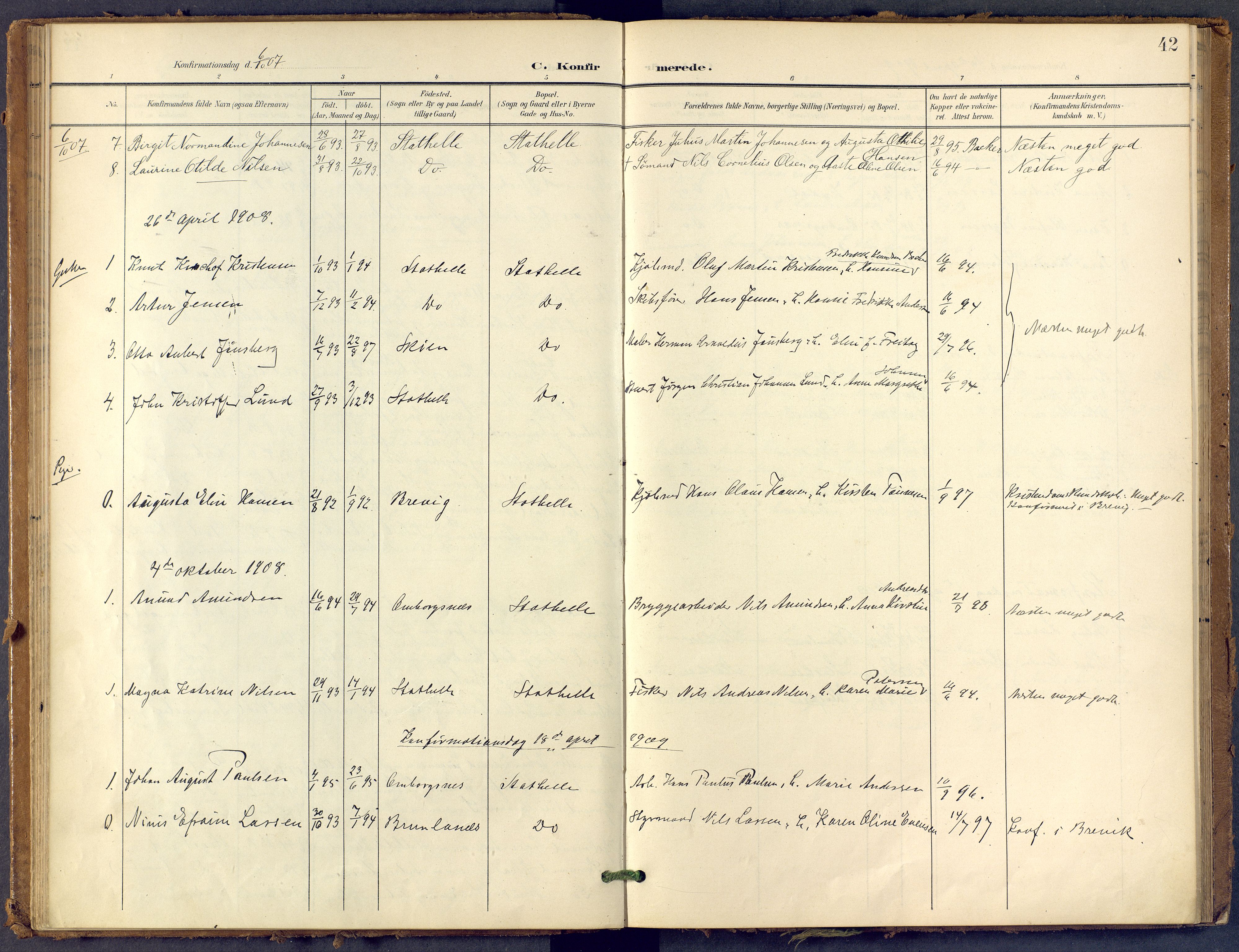 Bamble kirkebøker, SAKO/A-253/F/Fb/L0002: Parish register (official) no. II 2, 1900-1921, p. 42