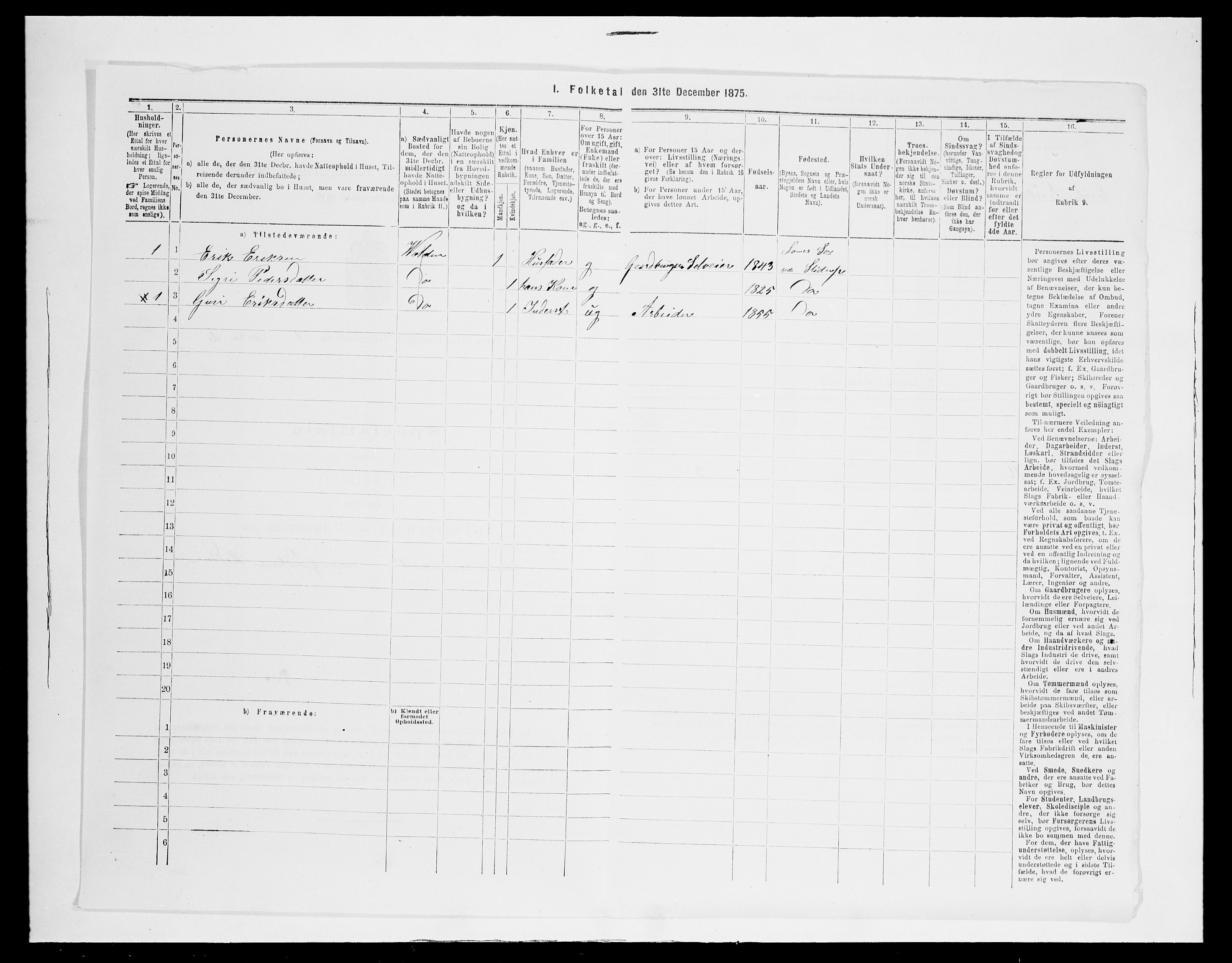 SAH, 1875 census for 0543P Vestre Slidre, 1875, p. 72