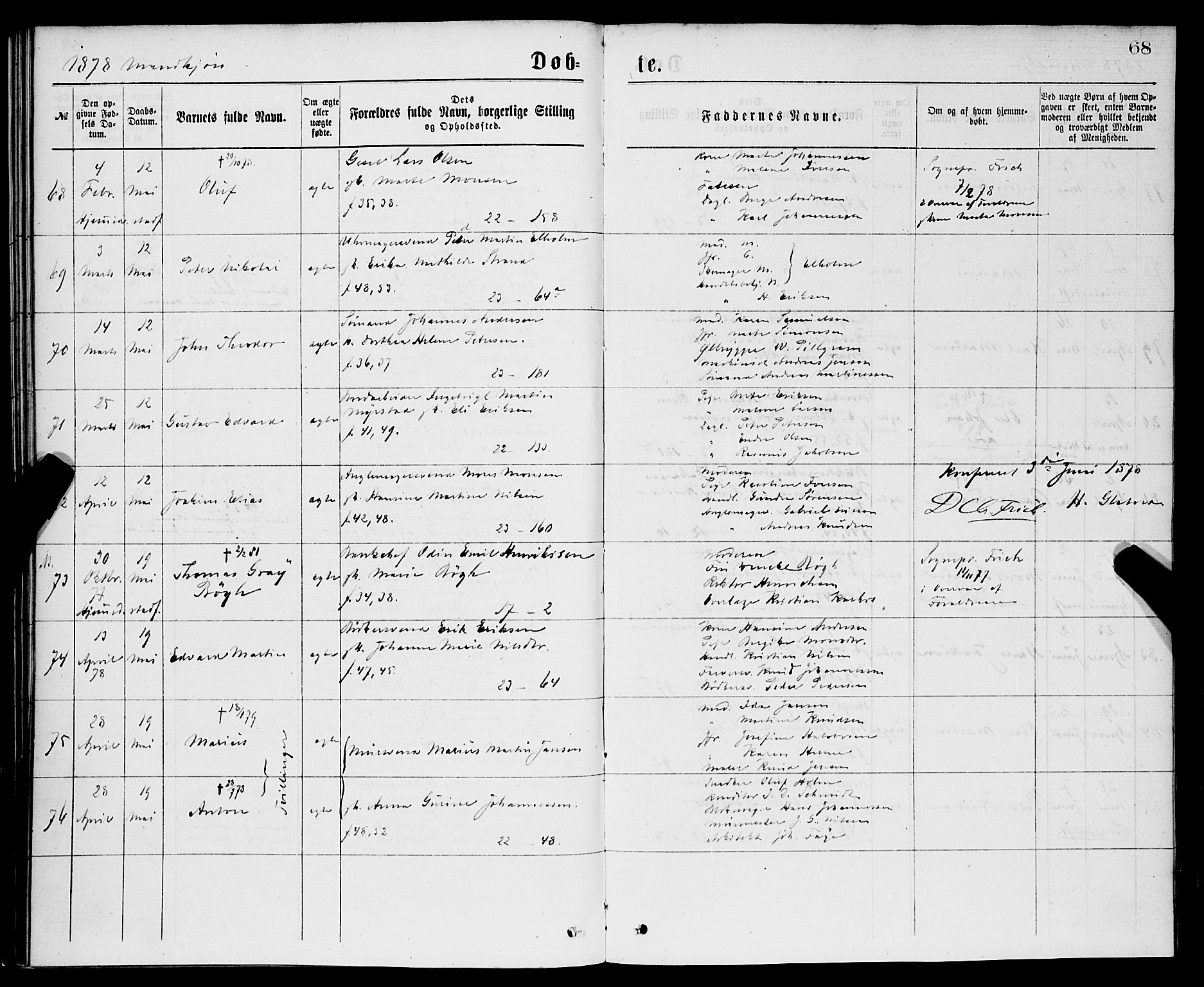 Korskirken sokneprestembete, AV/SAB-A-76101/H/Hab: Parish register (copy) no. B 7, 1874-1878, p. 68