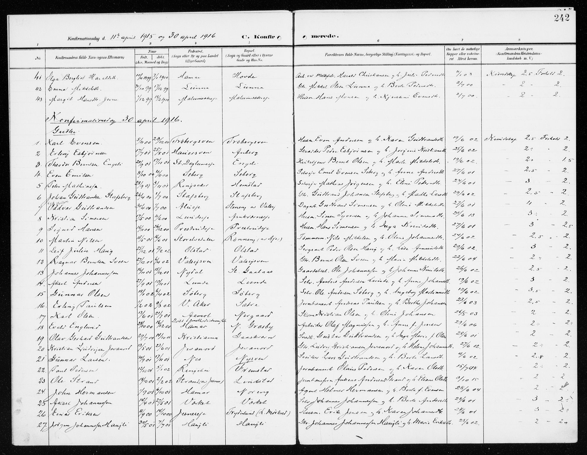 Furnes prestekontor, SAH/PREST-012/K/Ka/L0001: Parish register (official) no. 1, 1907-1935, p. 242