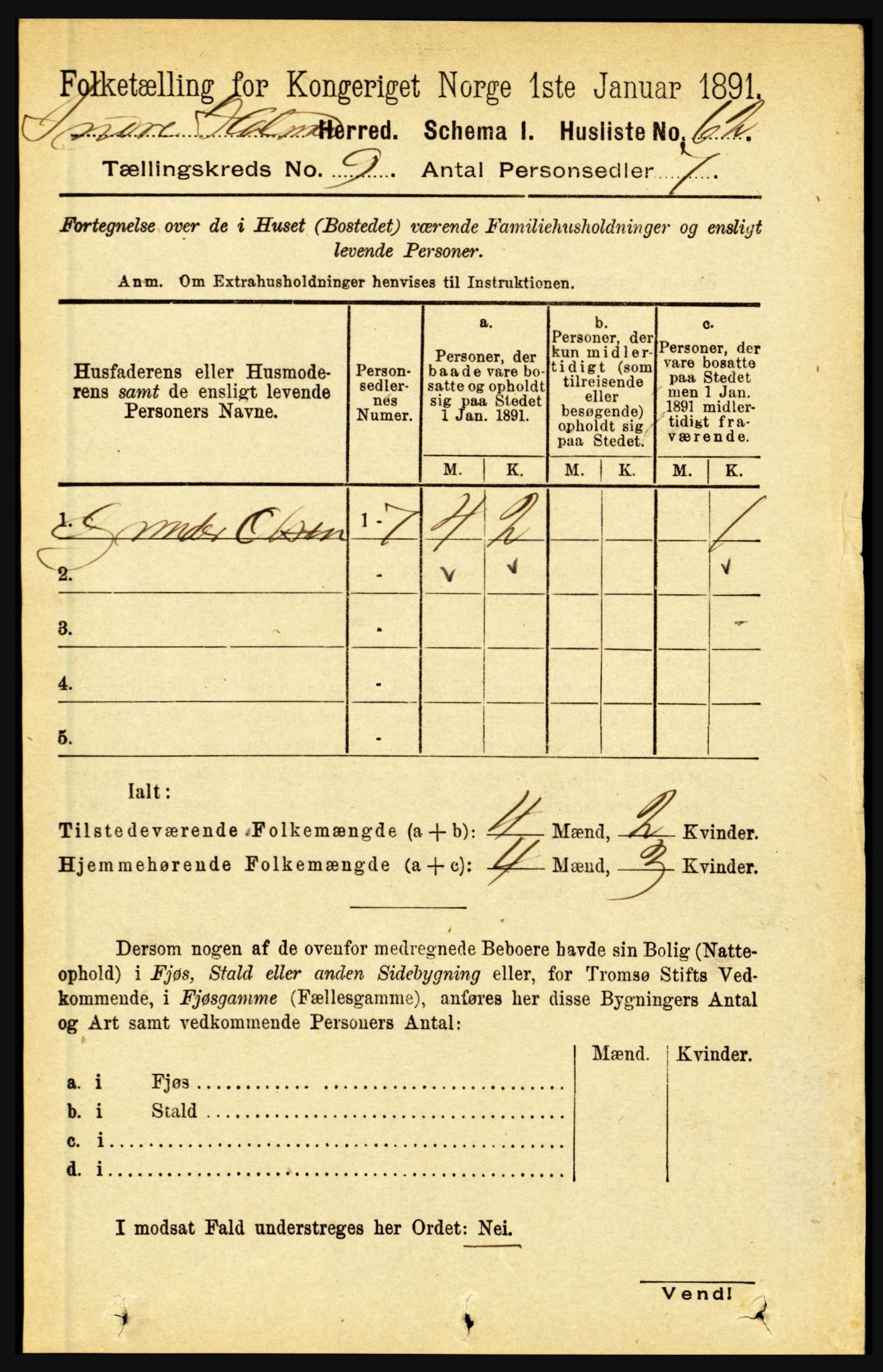 RA, 1891 census for 1430 Indre Holmedal, 1891, p. 4014