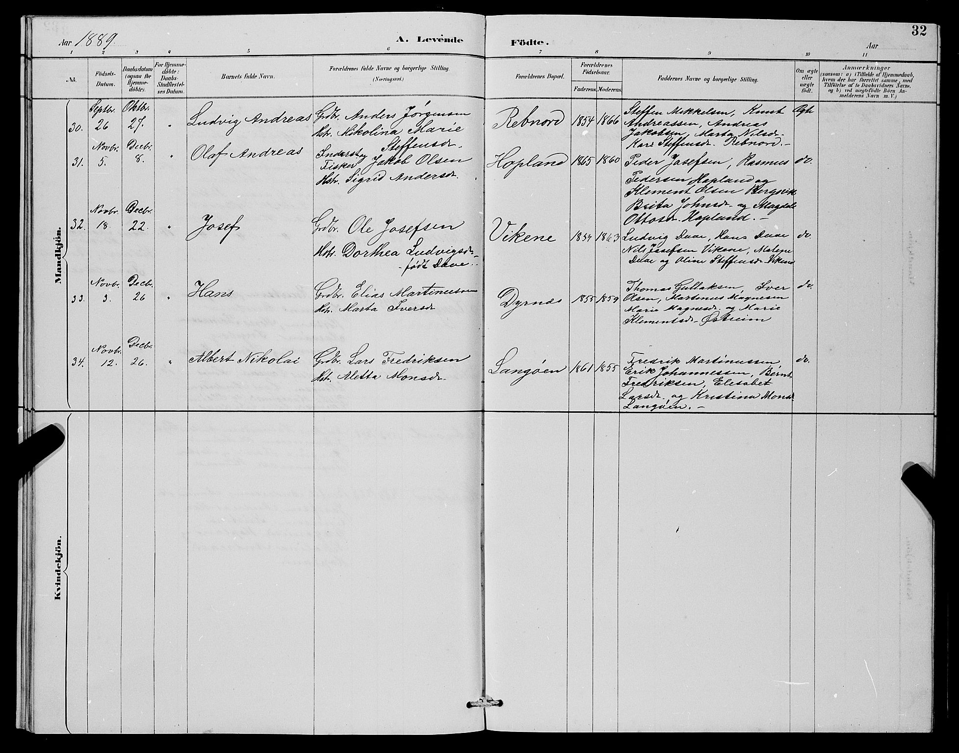 Lindås Sokneprestembete, AV/SAB-A-76701/H/Hab/Habc/L0003: Parish register (copy) no. C 3, 1886-1893, p. 32