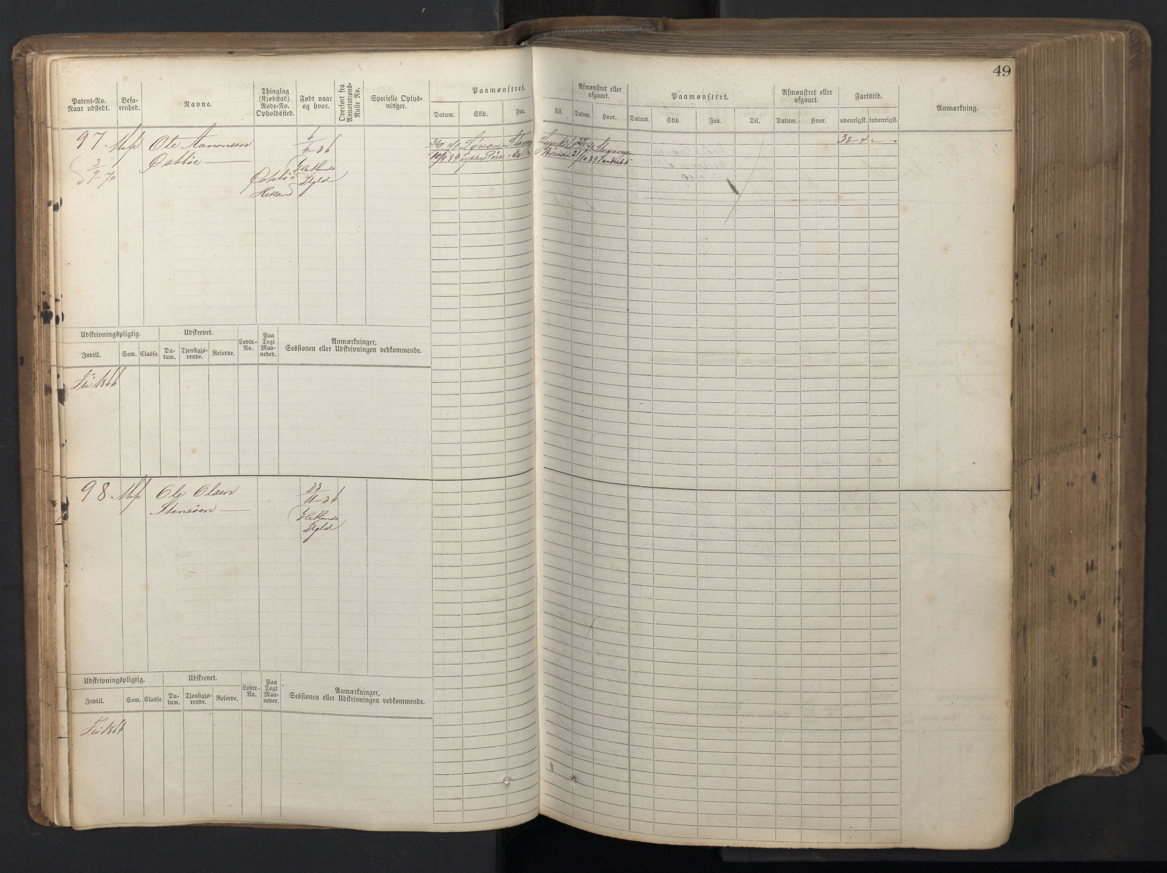 Stavanger sjømannskontor, AV/SAST-A-102006/F/Fb/Fbb/L0016: Sjøfartshovedrulle patnentnr. 1-1202 (dublett), 1869, p. 49