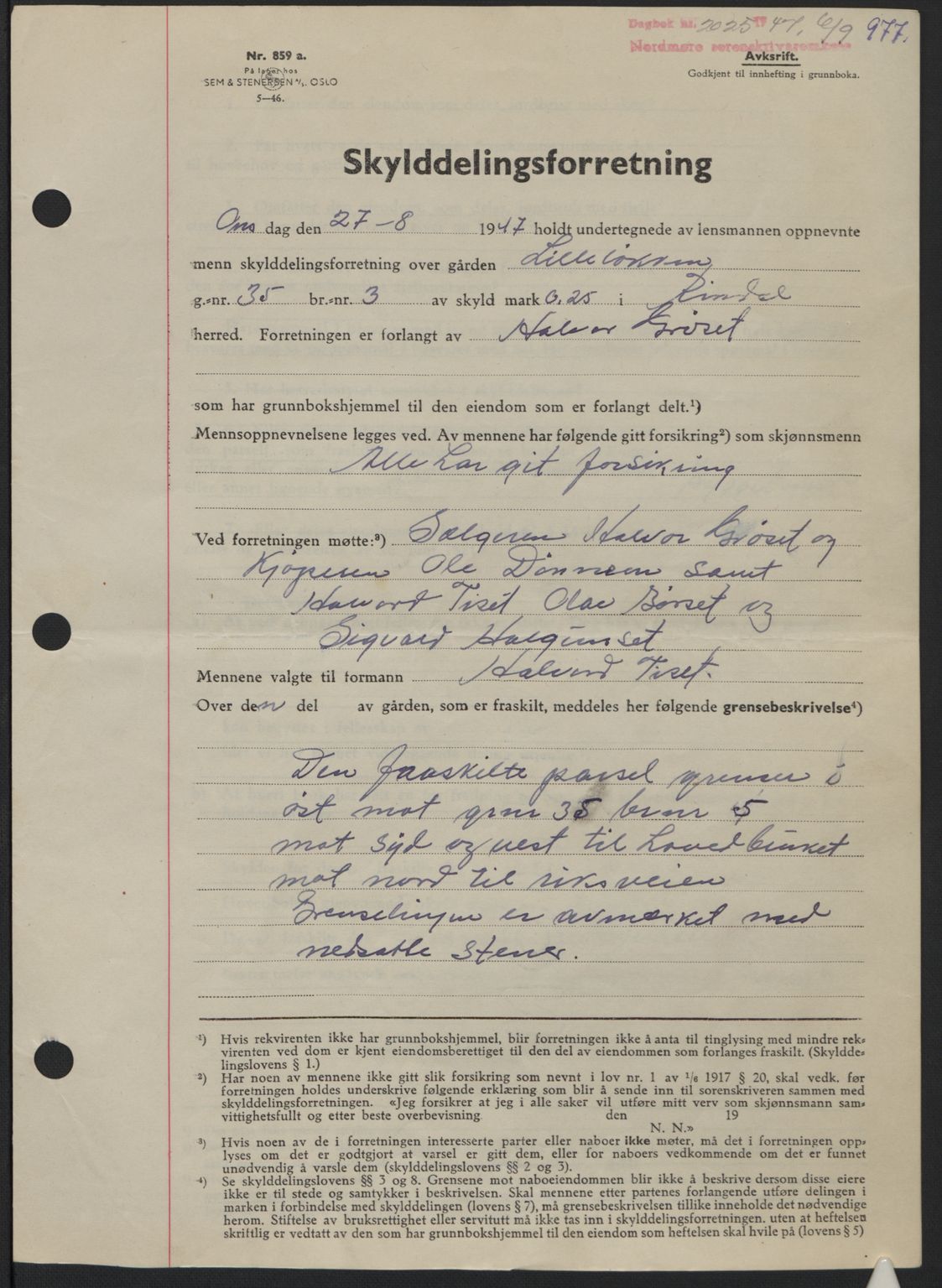 Nordmøre sorenskriveri, AV/SAT-A-4132/1/2/2Ca: Mortgage book no. A105, 1947-1947, Diary no: : 2025/1947