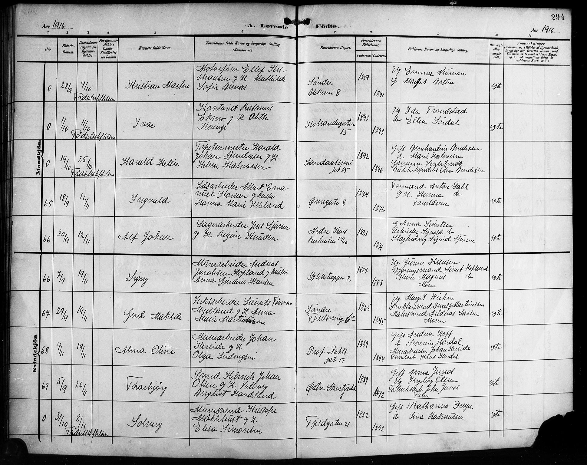 Korskirken sokneprestembete, AV/SAB-A-76101/H/Hab: Parish register (copy) no. B 11, 1905-1916, p. 294