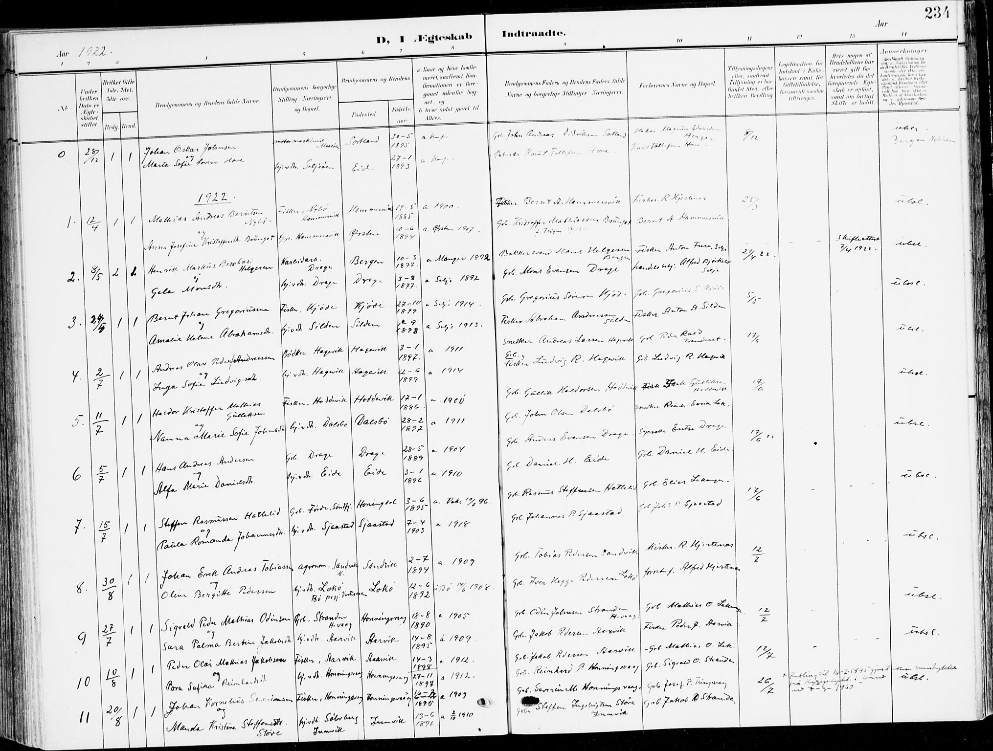 Selje sokneprestembete, SAB/A-99938/H/Ha/Haa/Haab: Parish register (official) no. B 3, 1908-1923, p. 234