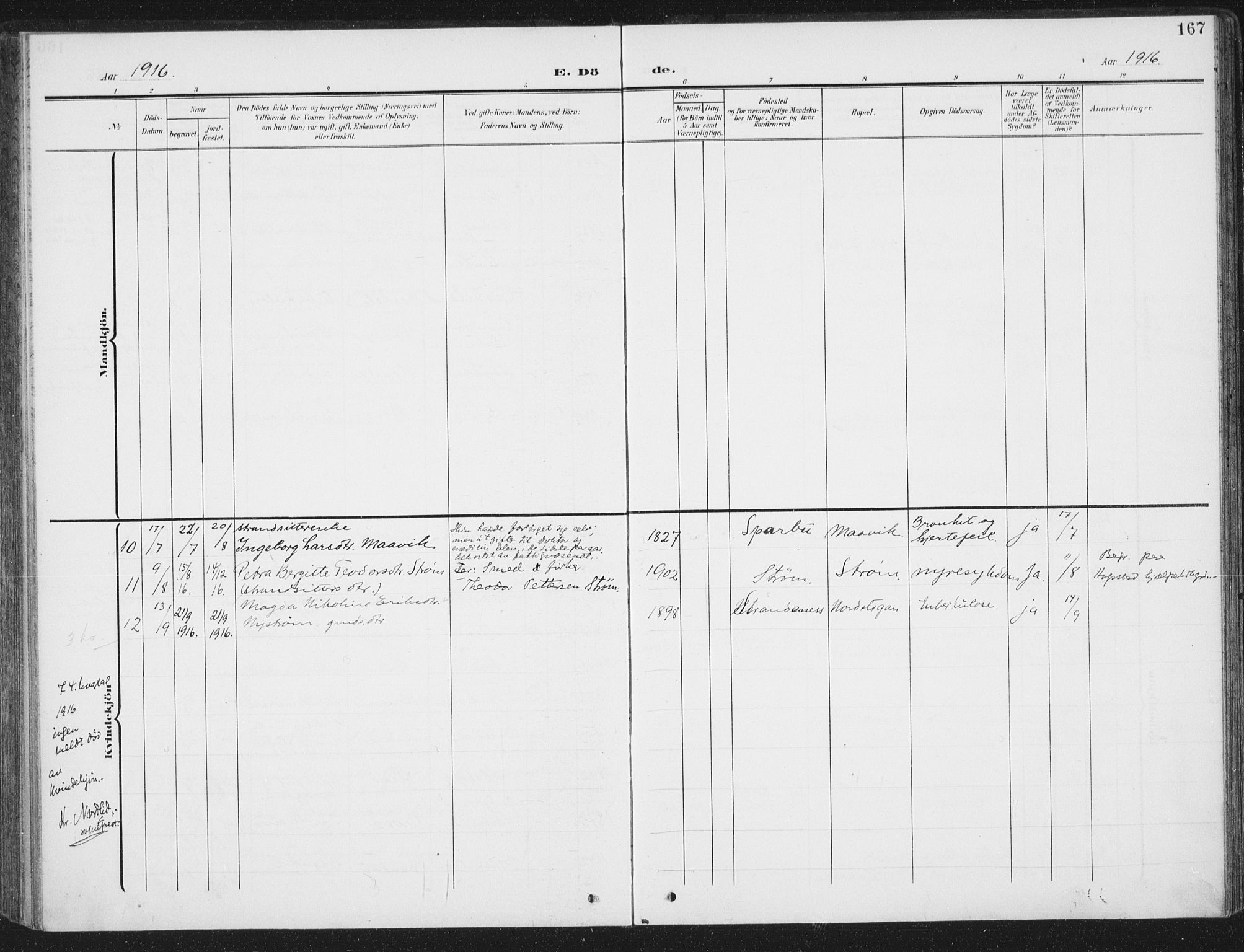 Ministerialprotokoller, klokkerbøker og fødselsregistre - Sør-Trøndelag, SAT/A-1456/657/L0709: Parish register (official) no. 657A10, 1905-1919, p. 167