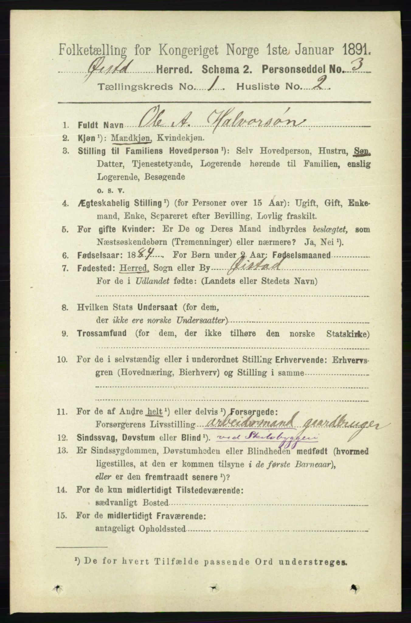 RA, 1891 census for 0920 Øyestad, 1891, p. 76