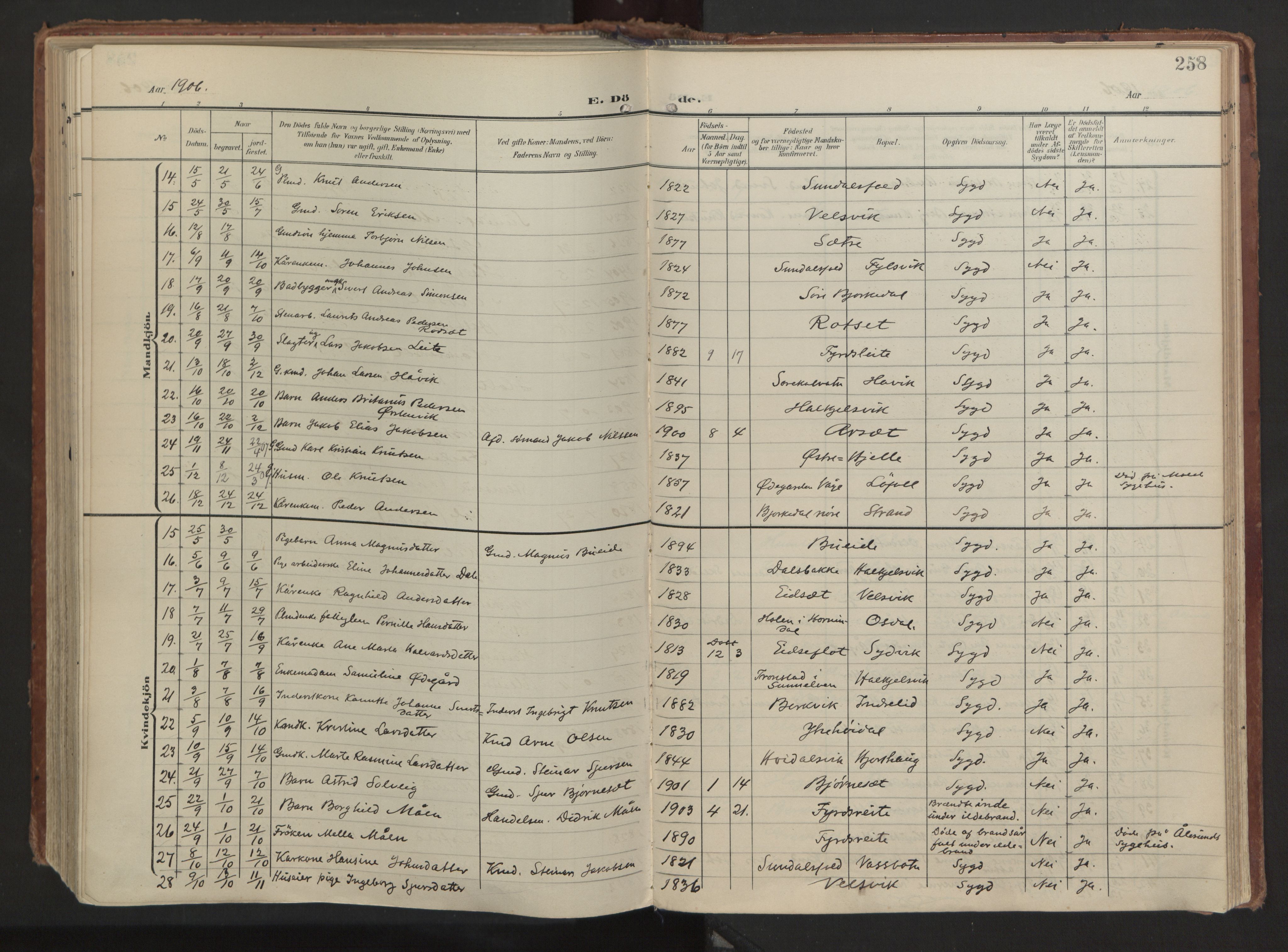 Ministerialprotokoller, klokkerbøker og fødselsregistre - Møre og Romsdal, AV/SAT-A-1454/511/L0144: Parish register (official) no. 511A11, 1906-1923, p. 258