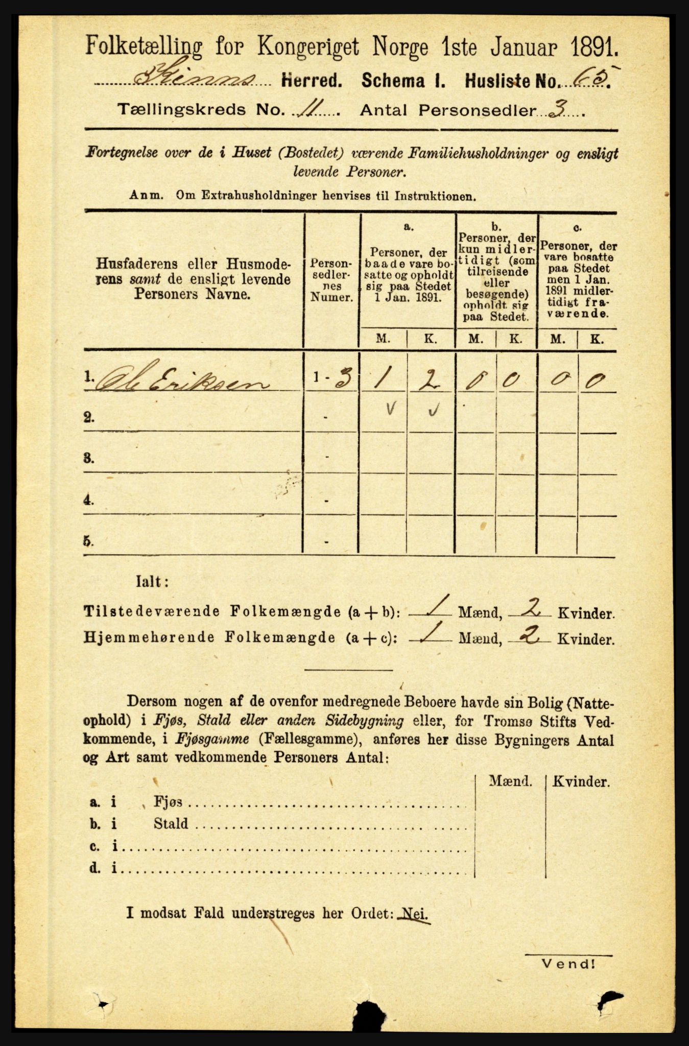 RA, 1891 census for 1437 Kinn, 1891, p. 4052