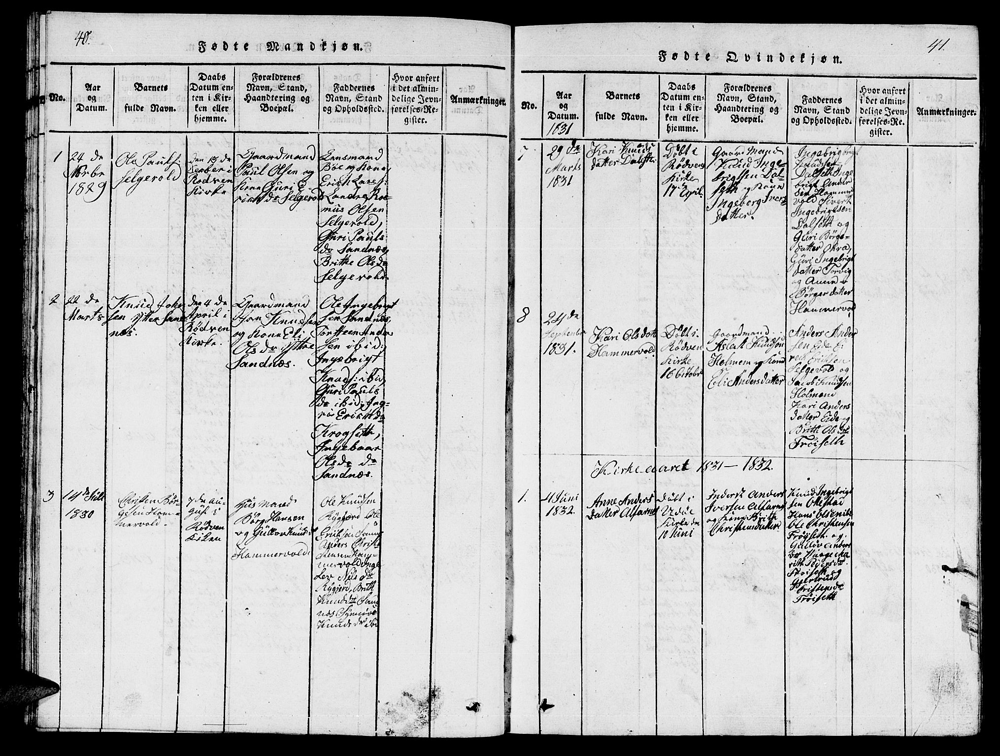 Ministerialprotokoller, klokkerbøker og fødselsregistre - Møre og Romsdal, AV/SAT-A-1454/548/L0613: Parish register (copy) no. 548C01, 1818-1846, p. 40-41