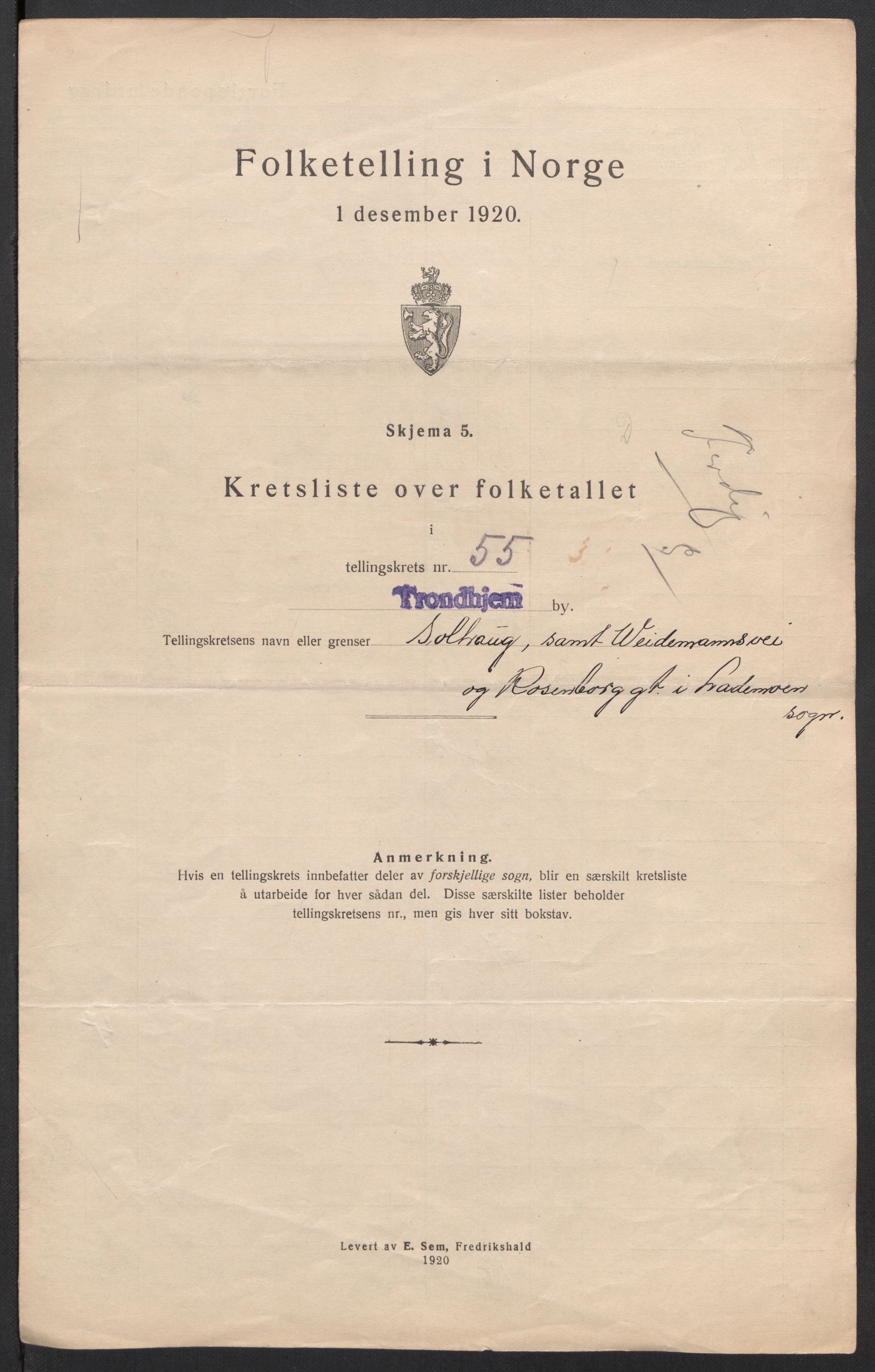 SAT, 1920 census for Trondheim, 1920, p. 179