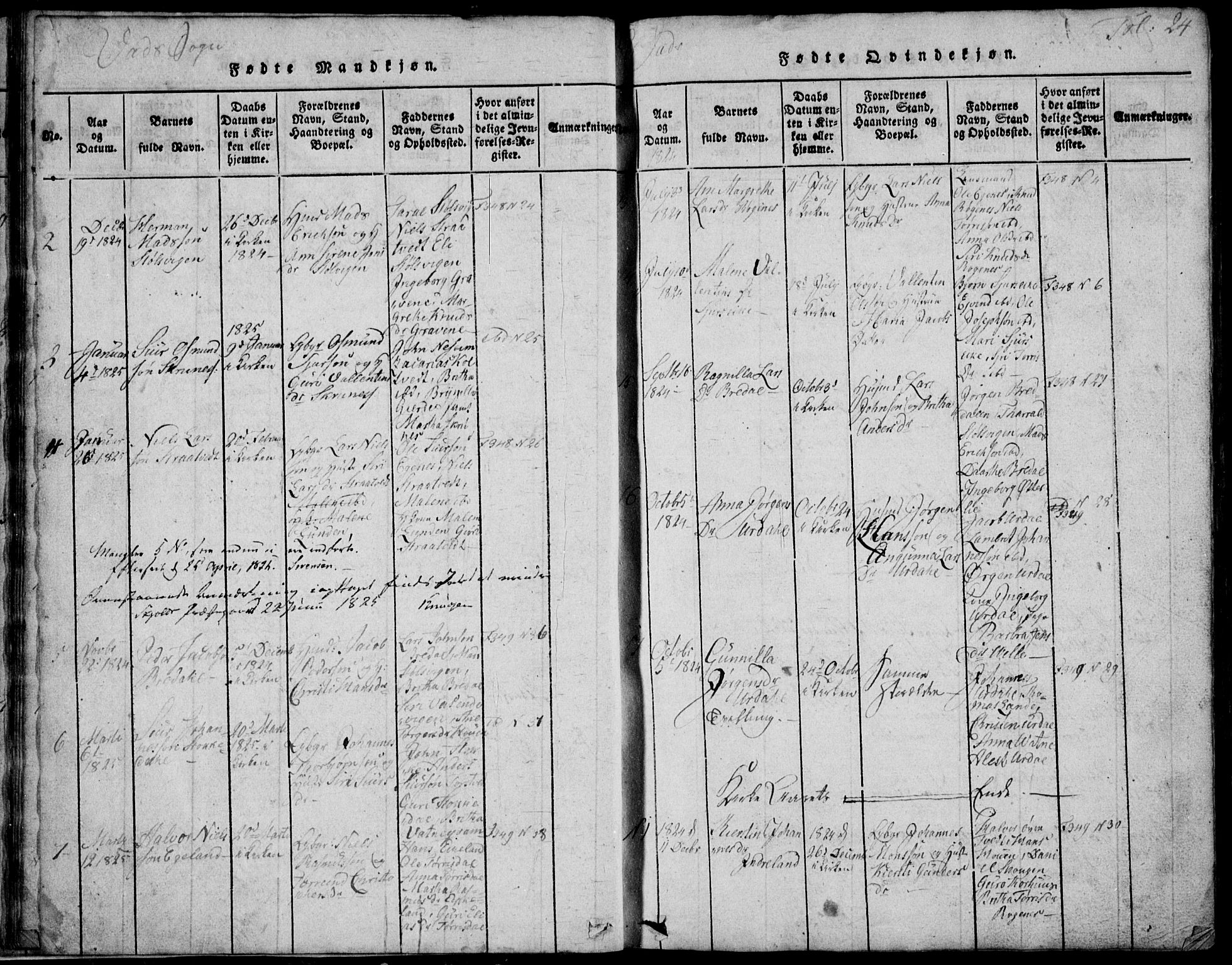 Skjold sokneprestkontor, AV/SAST-A-101847/H/Ha/Hab/L0002: Parish register (copy) no. B 2 /2, 1815-1830, p. 24