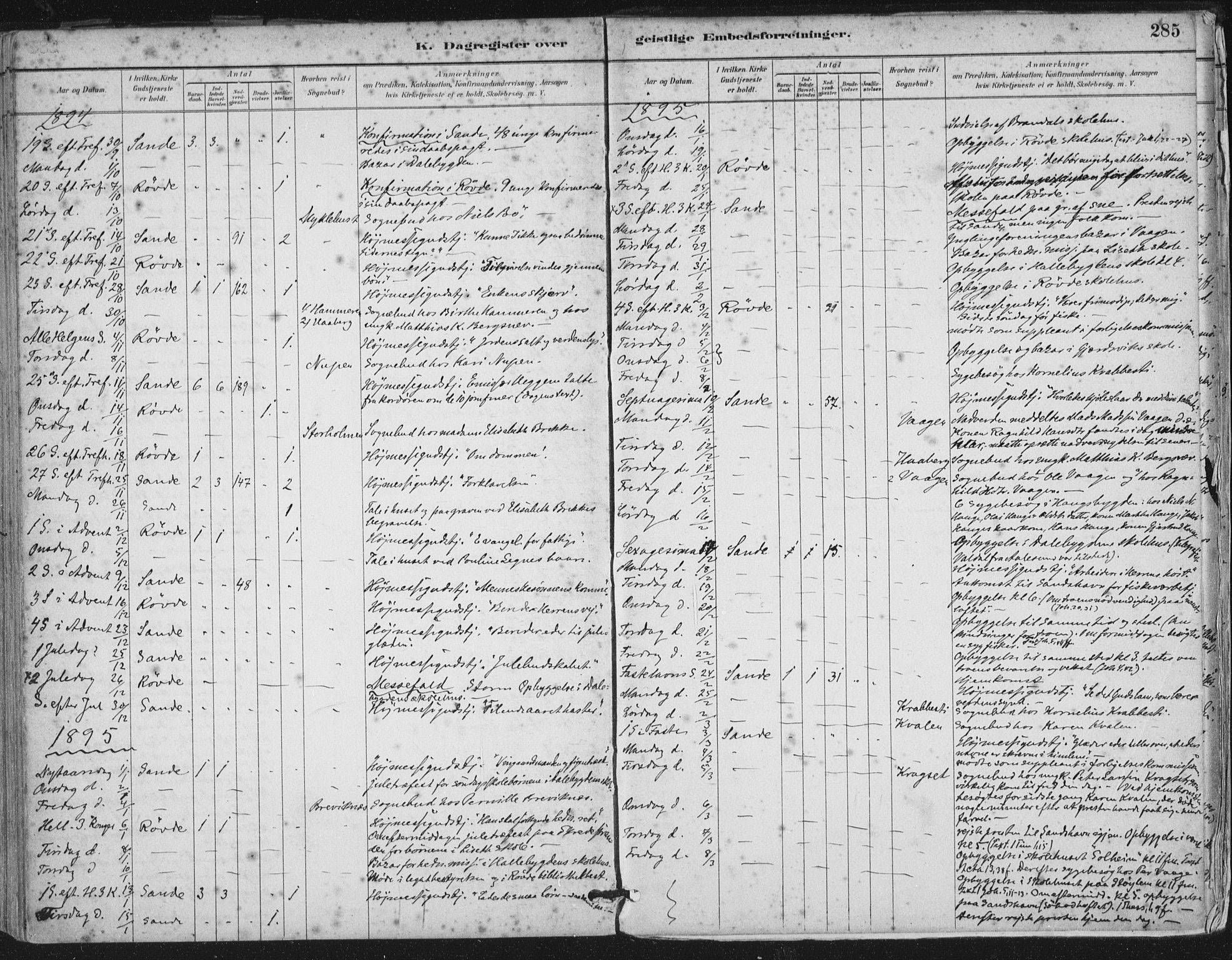 Ministerialprotokoller, klokkerbøker og fødselsregistre - Møre og Romsdal, SAT/A-1454/503/L0037: Parish register (official) no. 503A05, 1884-1900, p. 285