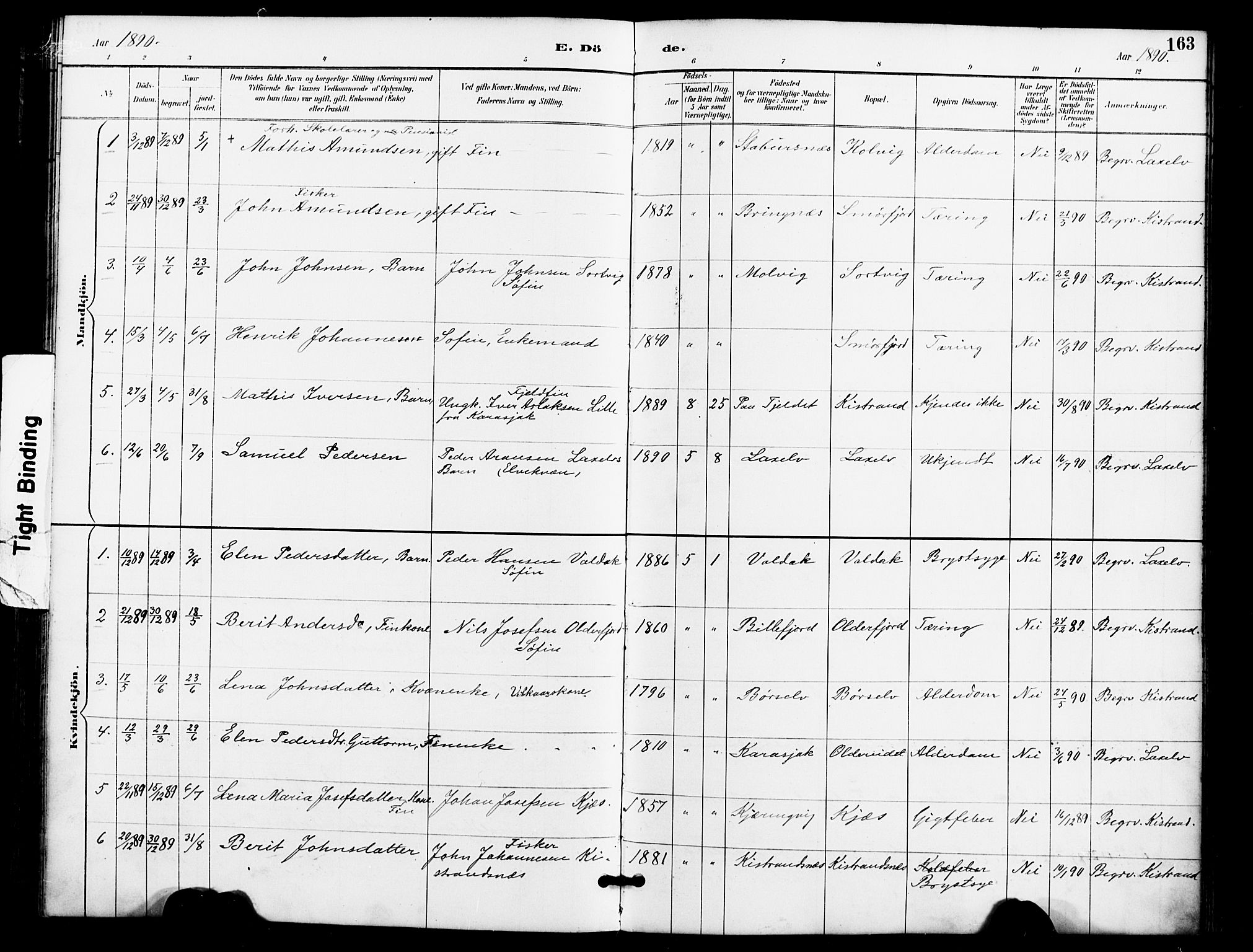 Kistrand/Porsanger sokneprestembete, SATØ/S-1351/H/Ha/L0008.kirke: Parish register (official) no. 8, 1890-1898, p. 163