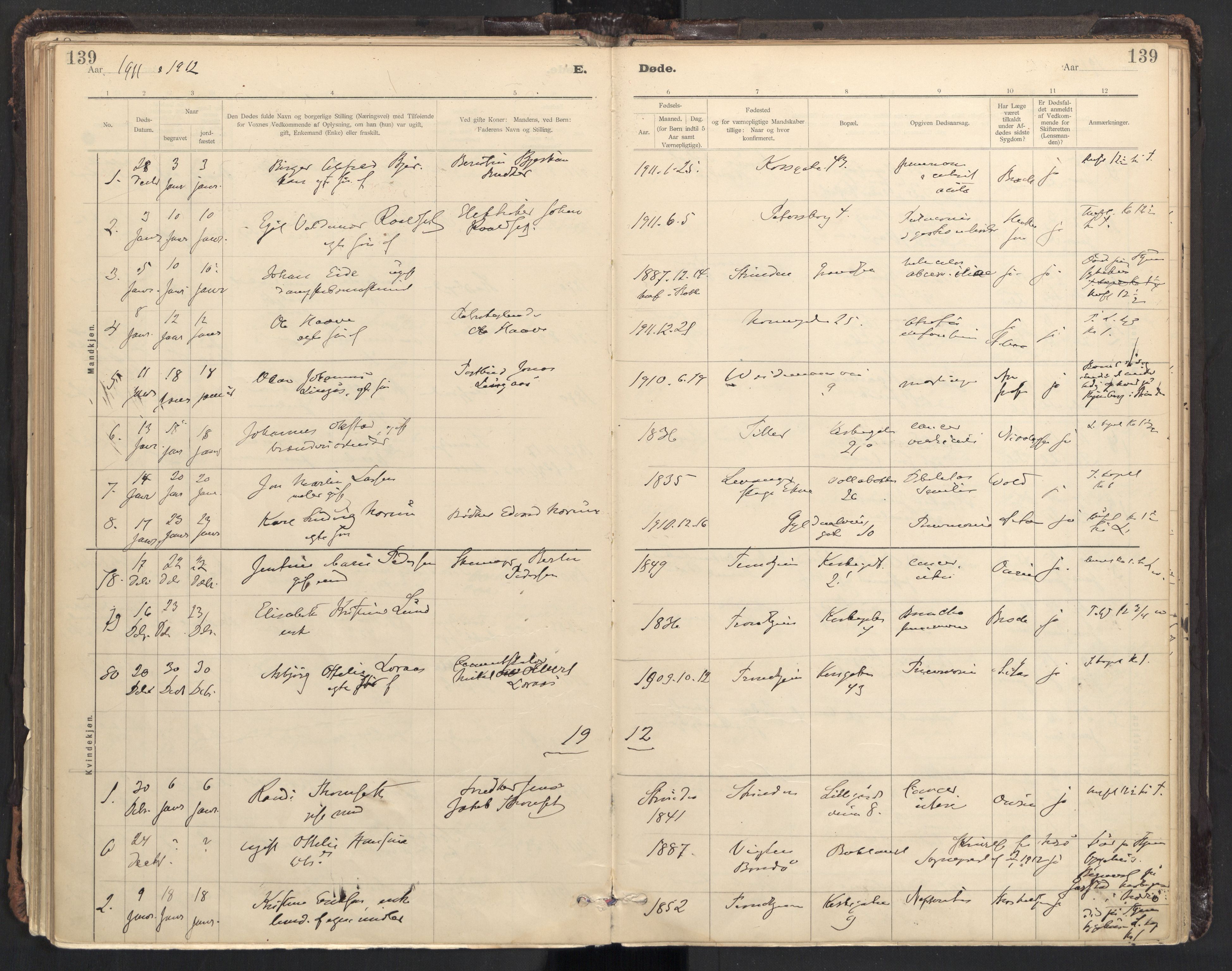 Ministerialprotokoller, klokkerbøker og fødselsregistre - Sør-Trøndelag, SAT/A-1456/604/L0204: Parish register (official) no. 604A24, 1911-1920, p. 139