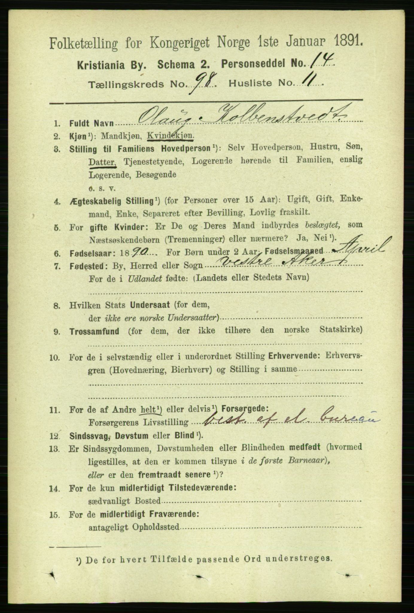 RA, 1891 census for 0301 Kristiania, 1891, p. 47967