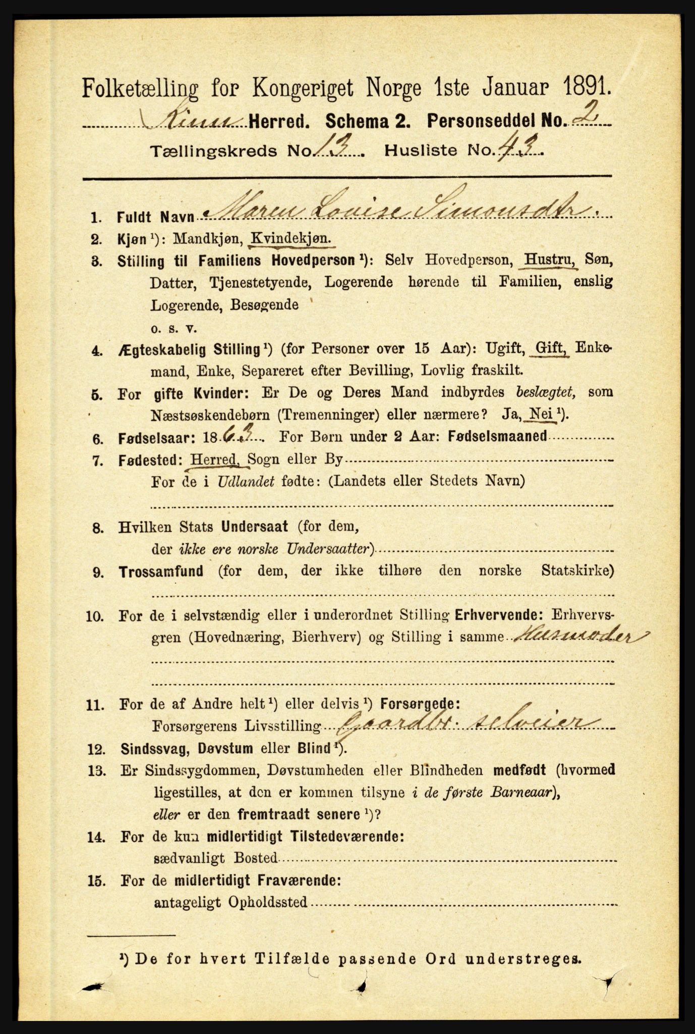 RA, 1891 census for 1437 Kinn, 1891, p. 5354