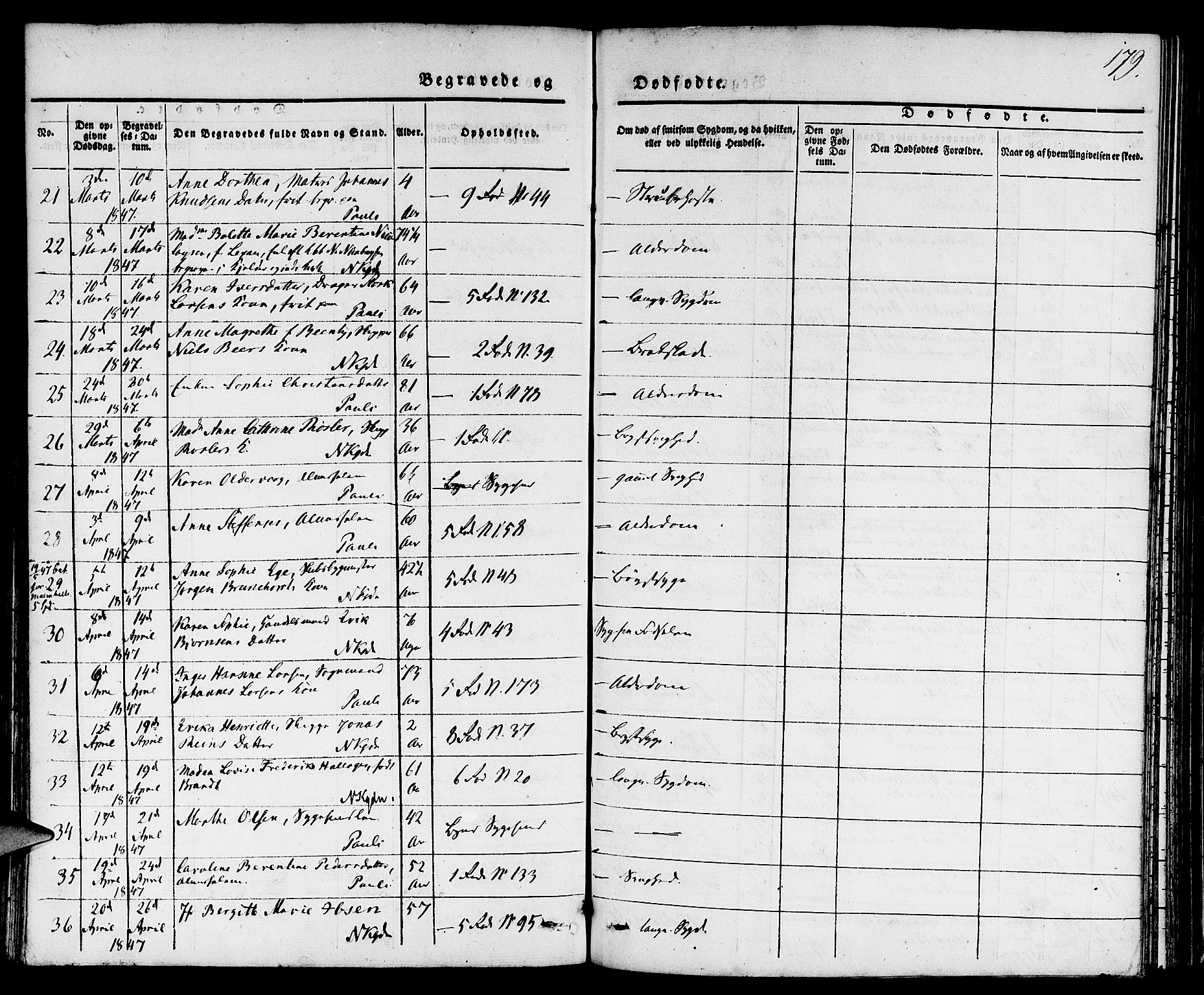 Nykirken Sokneprestembete, SAB/A-77101/H/Hab: Parish register (copy) no. E 1, 1840-1866, p. 179