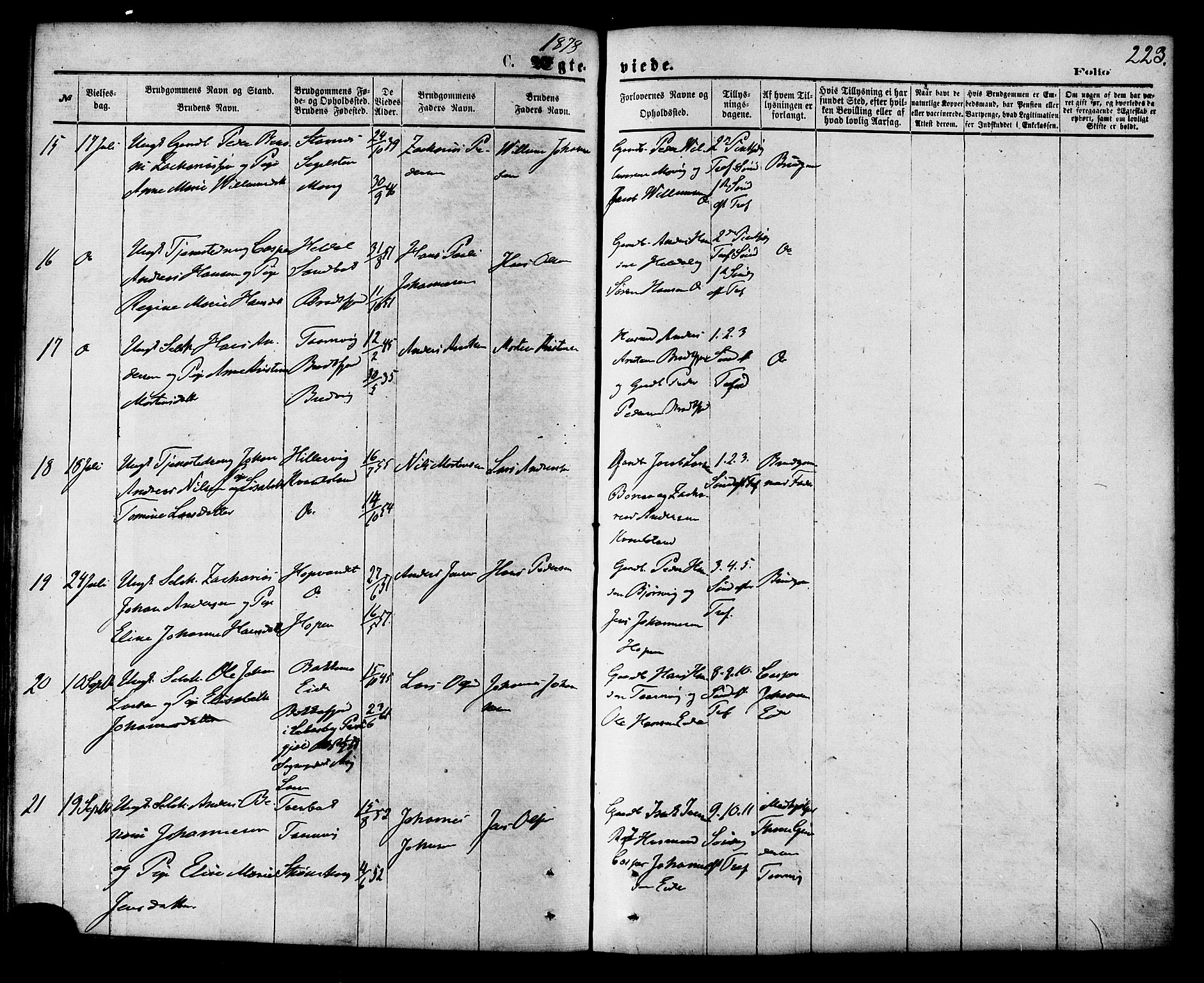 Ministerialprotokoller, klokkerbøker og fødselsregistre - Nordland, SAT/A-1459/853/L0771: Parish register (official) no. 853A10, 1870-1881, p. 223