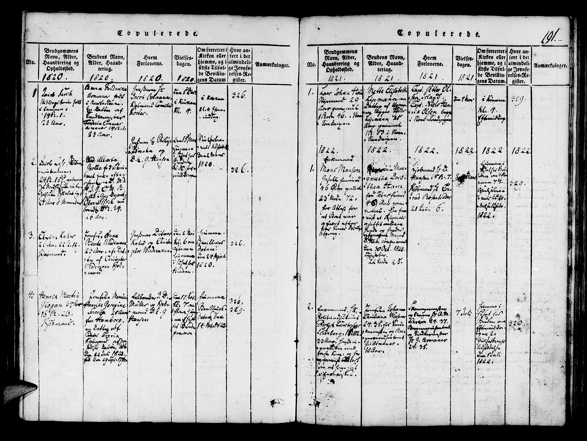 Mariakirken Sokneprestembete, SAB/A-76901/H/Haa/L0005: Parish register (official) no. A 5, 1815-1845, p. 191