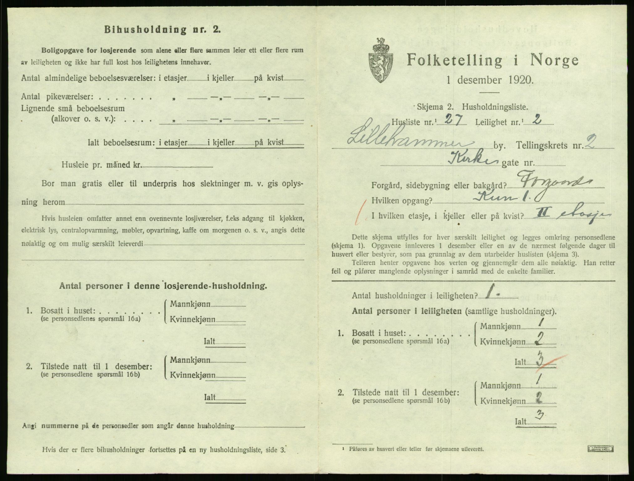 SAH, 1920 census for Lillehammer, 1920, p. 1610