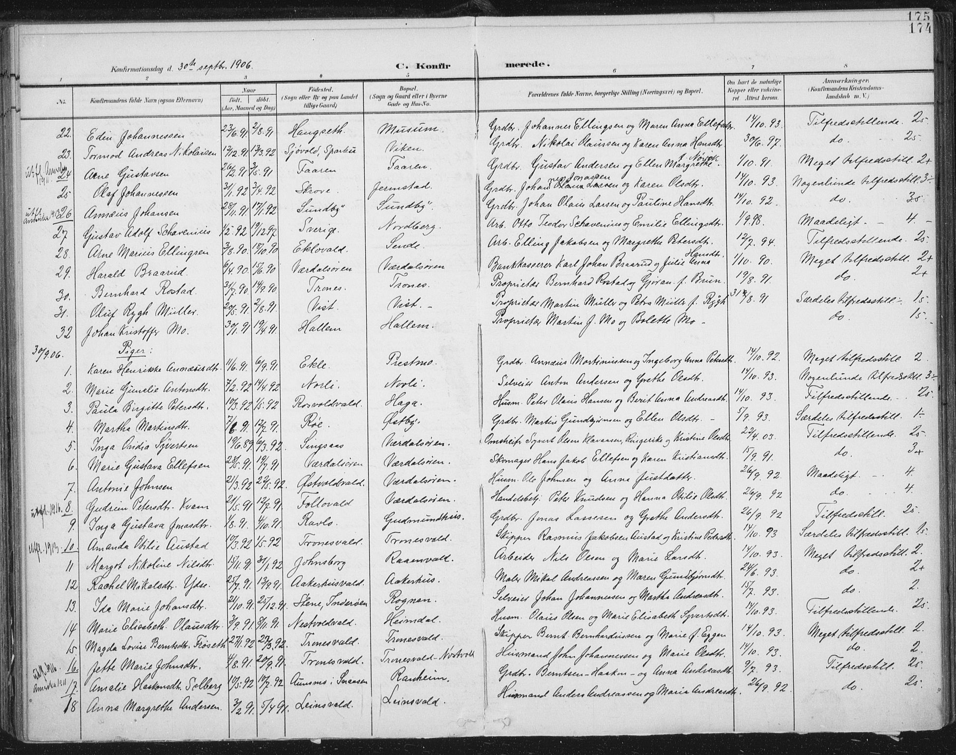 Ministerialprotokoller, klokkerbøker og fødselsregistre - Nord-Trøndelag, SAT/A-1458/723/L0246: Parish register (official) no. 723A15, 1900-1917, p. 174