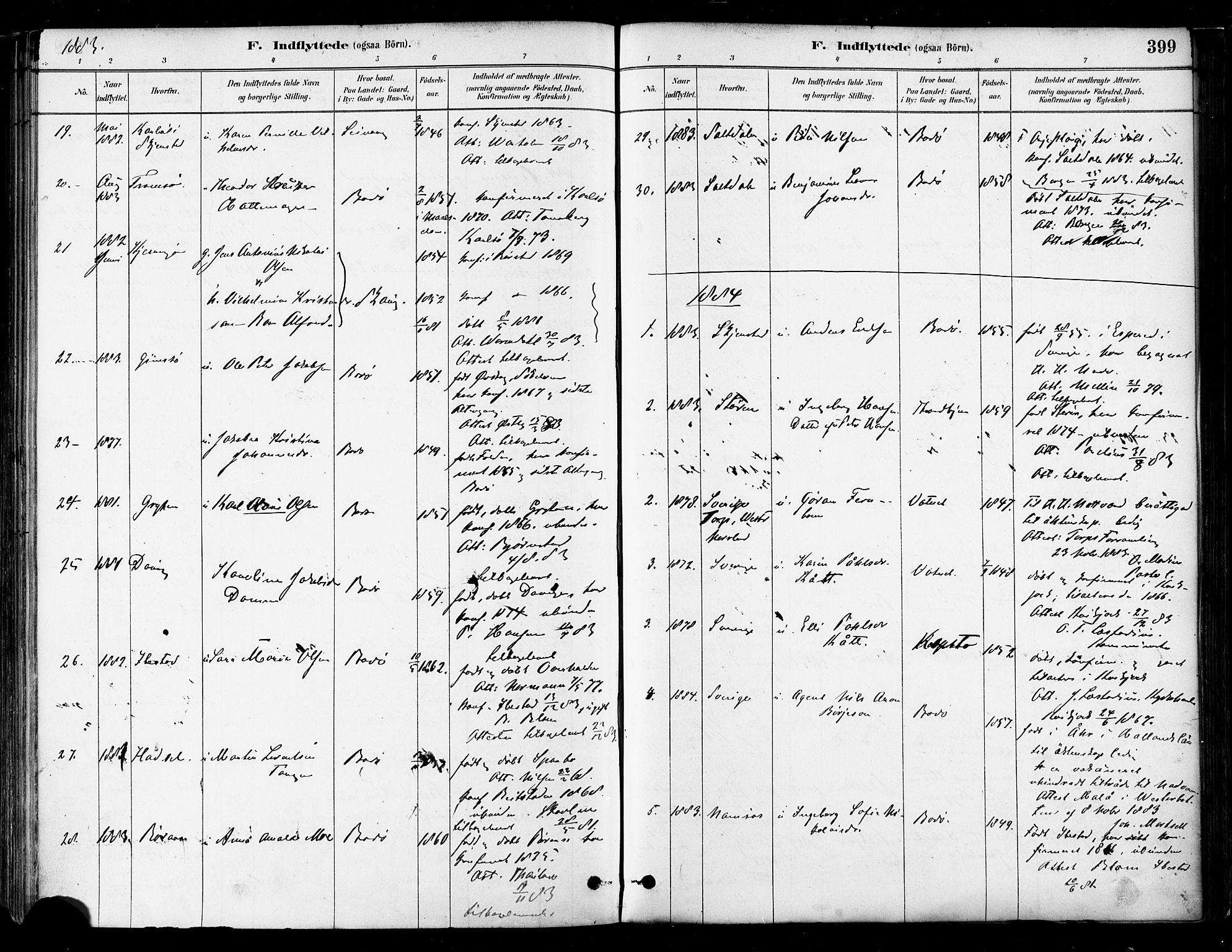 Ministerialprotokoller, klokkerbøker og fødselsregistre - Nordland, AV/SAT-A-1459/802/L0054: Parish register (official) no. 802A01, 1879-1893, p. 399