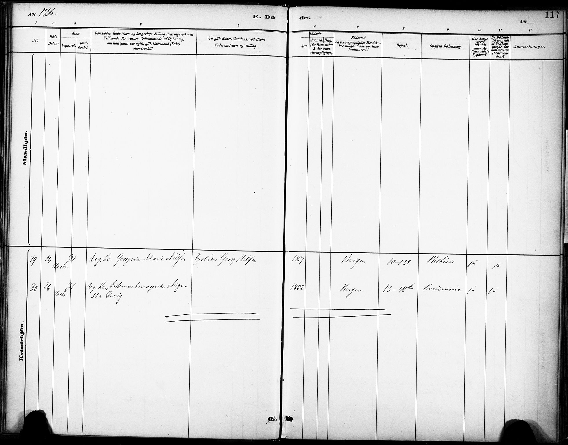 Domkirken sokneprestembete, AV/SAB-A-74801/H/Haa/L0043: Parish register (official) no. E 5, 1882-1904, p. 117