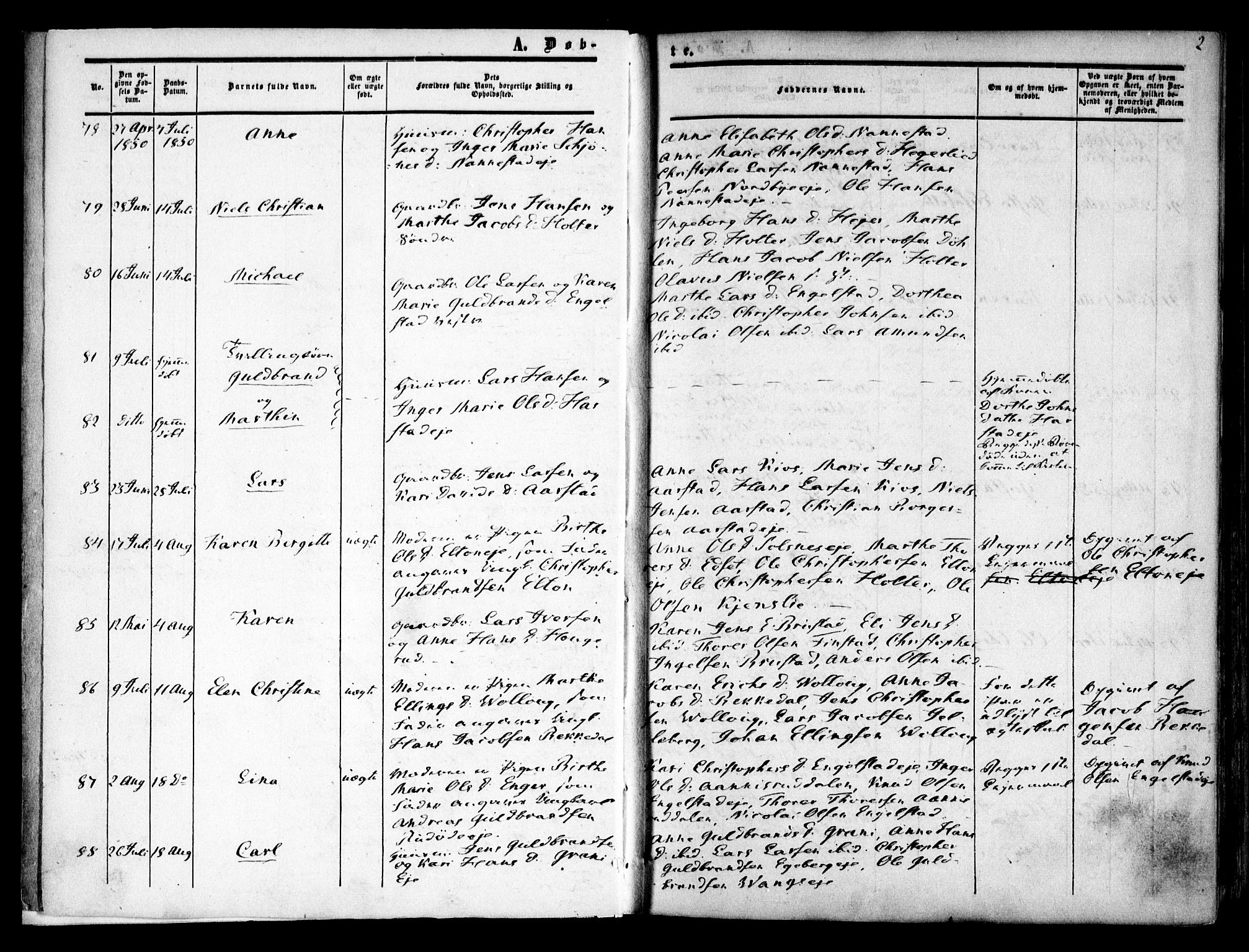 Nannestad prestekontor Kirkebøker, SAO/A-10414a/F/Fa/L0011: Parish register (official) no. I 11, 1850-1859, p. 2