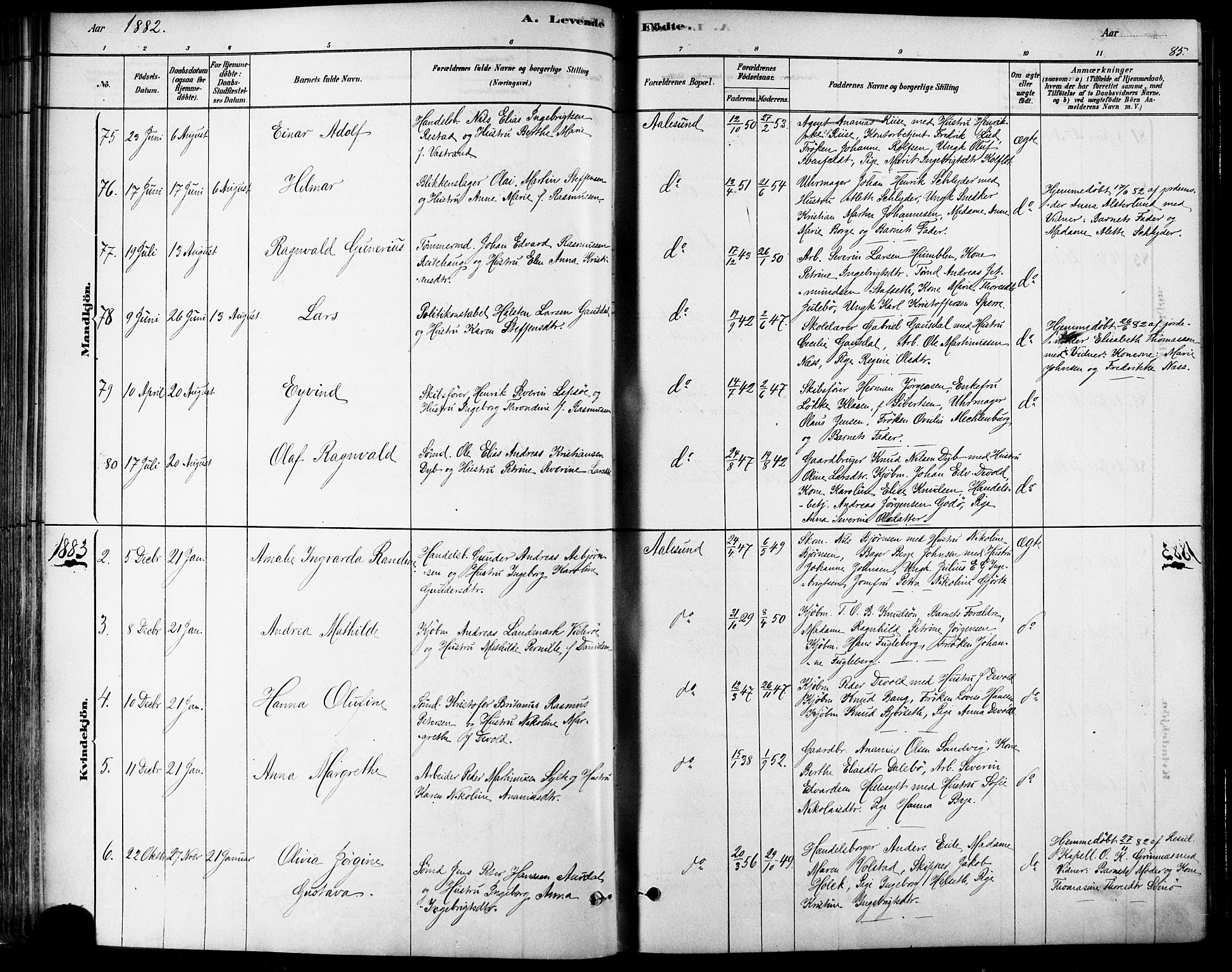 Ministerialprotokoller, klokkerbøker og fødselsregistre - Møre og Romsdal, SAT/A-1454/529/L0454: Parish register (official) no. 529A04, 1878-1885, p. 85