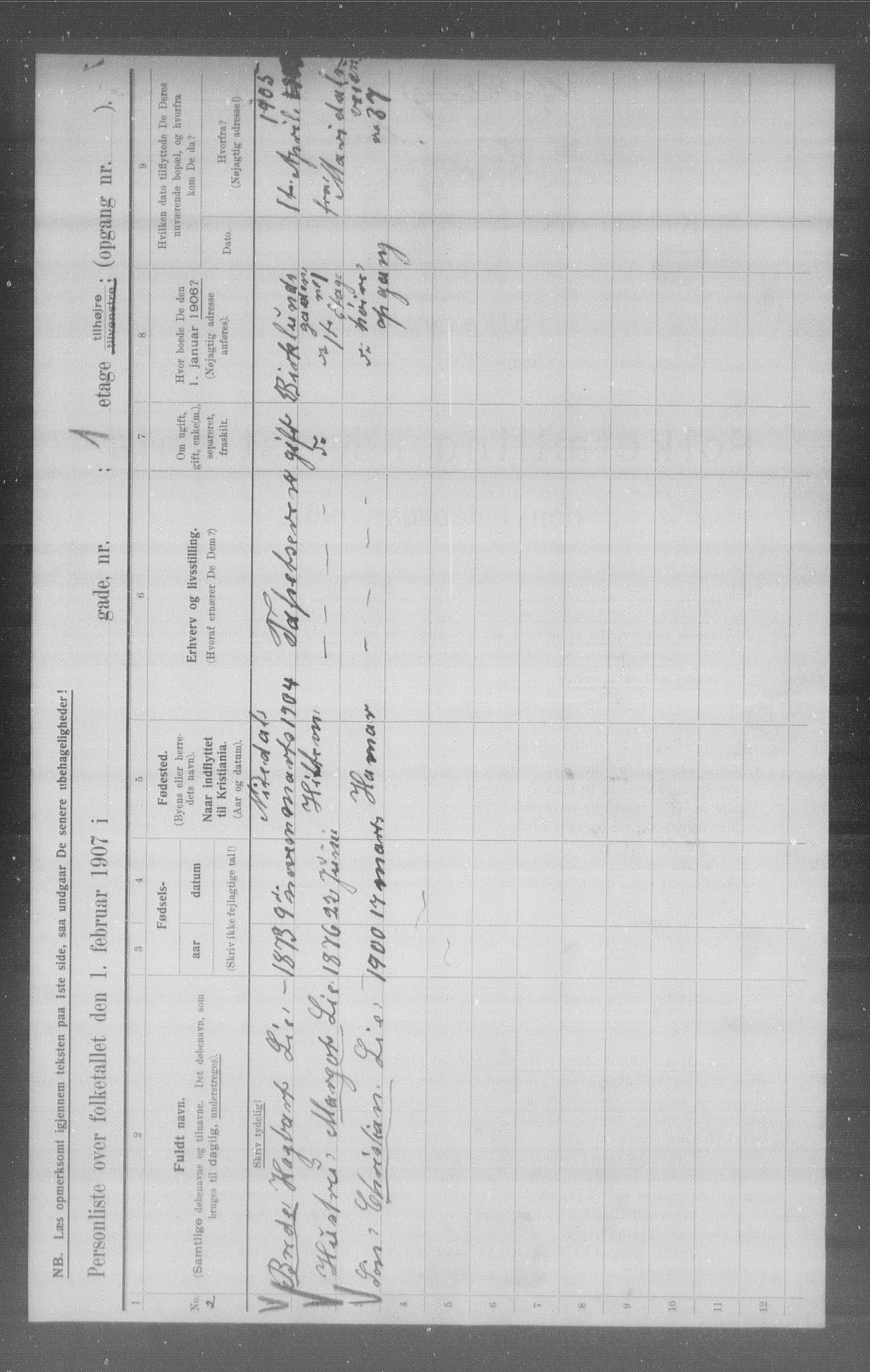 OBA, Municipal Census 1907 for Kristiania, 1907, p. 2824