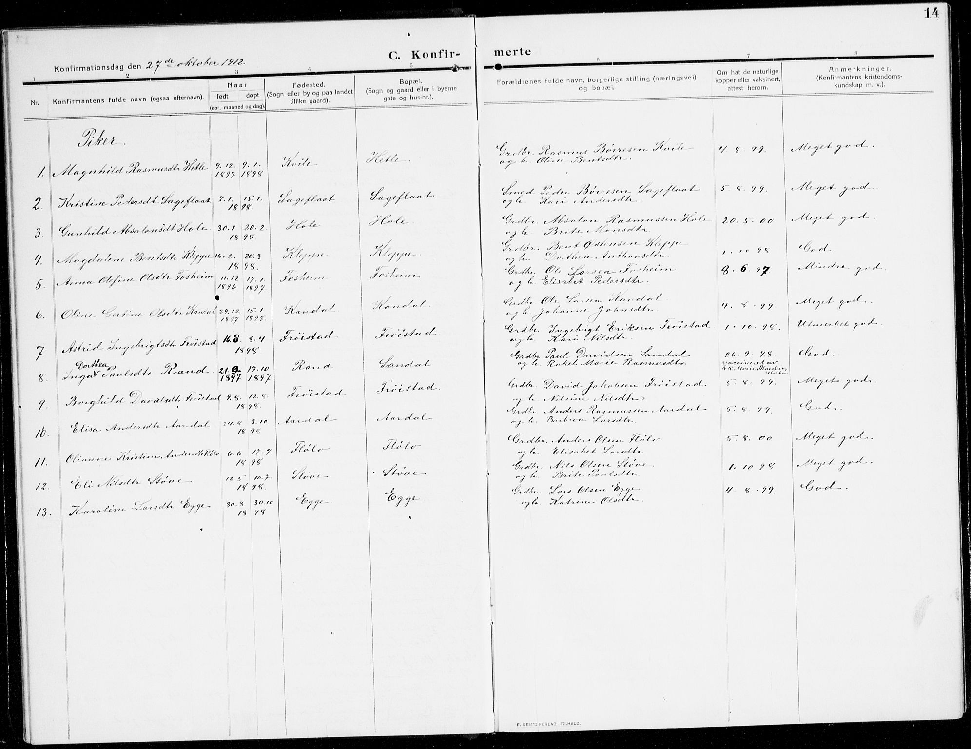 Gloppen sokneprestembete, SAB/A-80101/H/Hac/L0004: Curate's parish register no. A 4, 1909-1923, p. 14