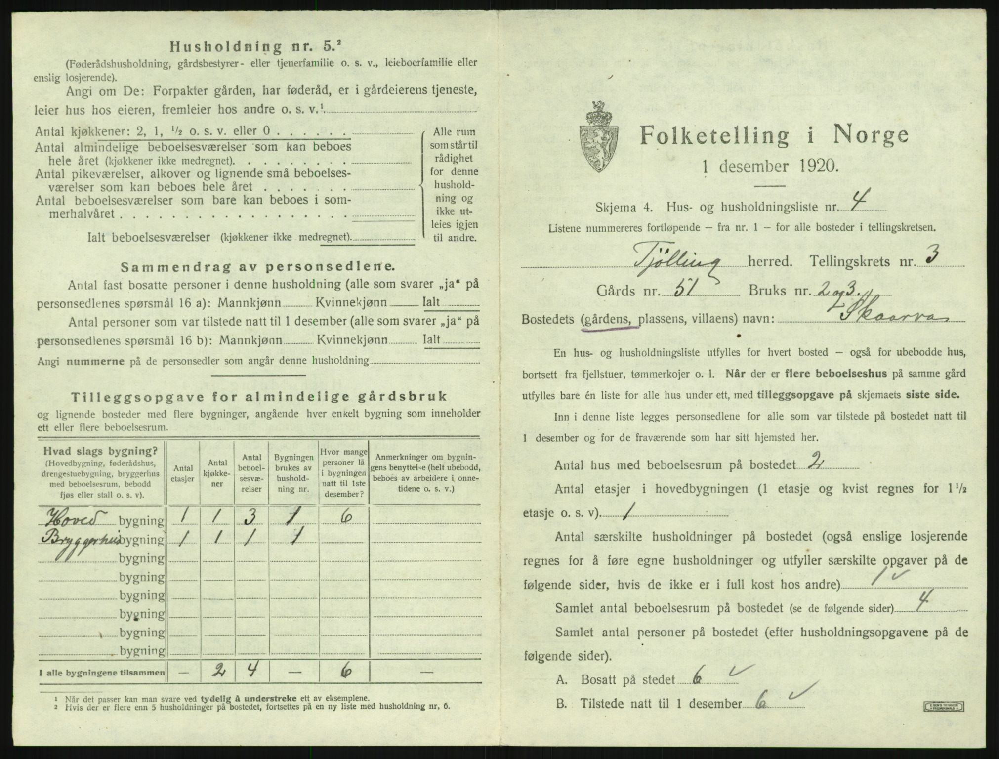 SAKO, 1920 census for Tjølling, 1920, p. 973